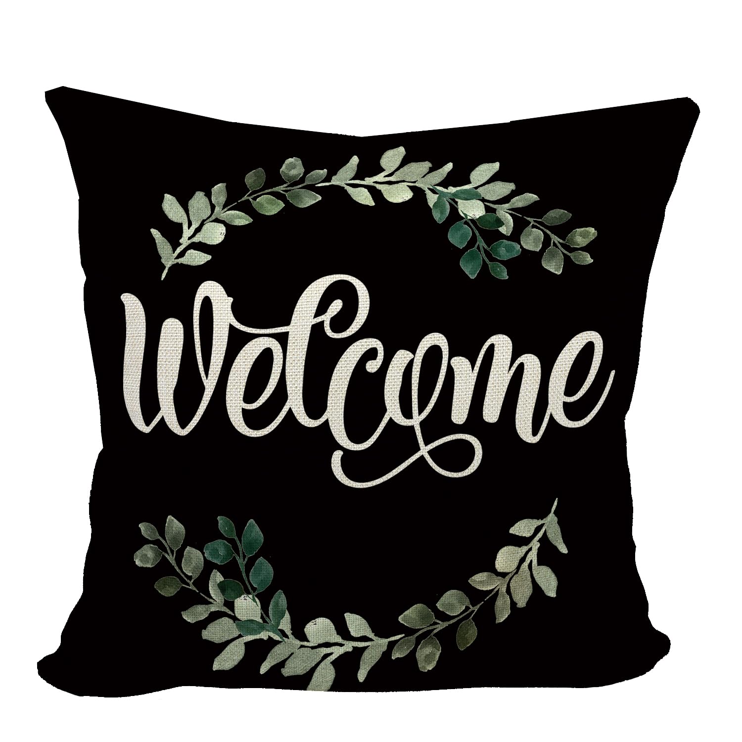 18x18 Mancheng-zi Welcome Pillow Covers - Farmhouse Porch Decor, Outdoor Throw Pillows for Patio Furniture (Black) - Perfect for Front Porch, Backyard, Garden & Outdoor Living Spaces