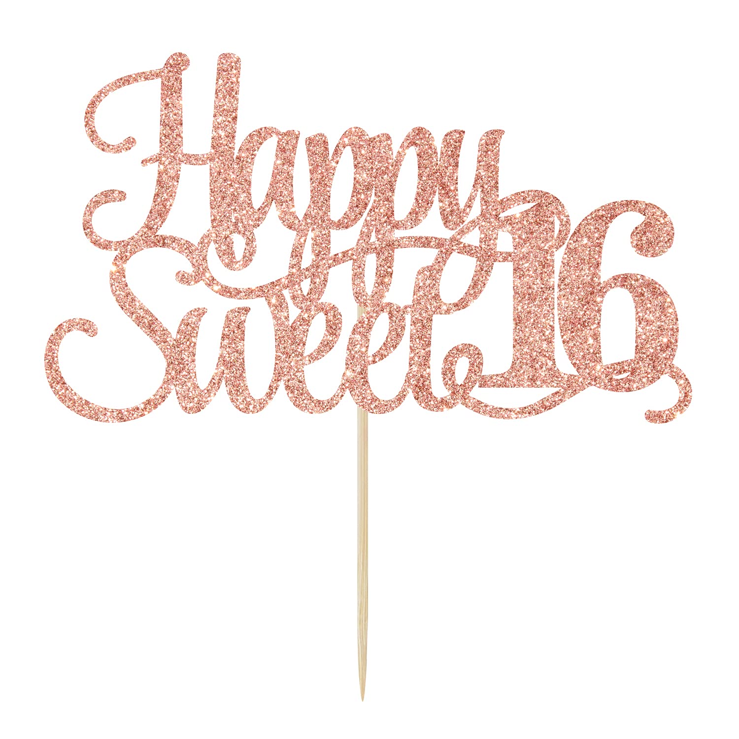 Rose Gold Glitter Happy Sweet 16 Cake Topper - 16th Birthday Cake Decorations - Hello 16 Party Supplies for Sweet Sixteen Celebrations, Birthday Parties & Milestone Events