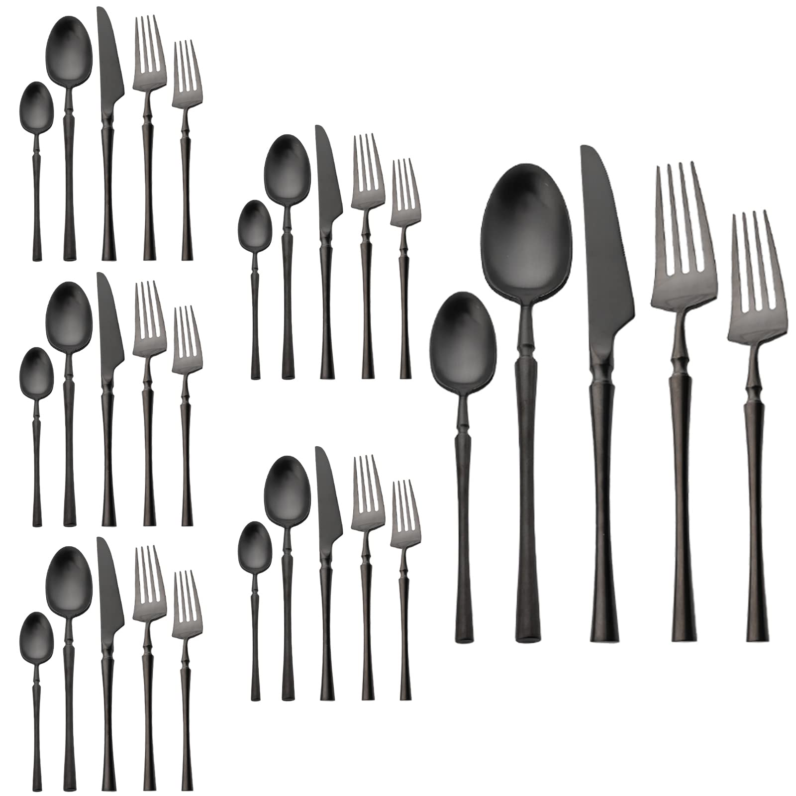 Premium 30-Piece 18/10 Stainless Steel Flatware Set - Satin Finish Silverware for 6, Elegant Tableware Cutlery Set with Black Handles, Dishwasher Safe Kitchen Utensils | Perfect for Dinner Parties, Wedding Gifts & Upscale Dining