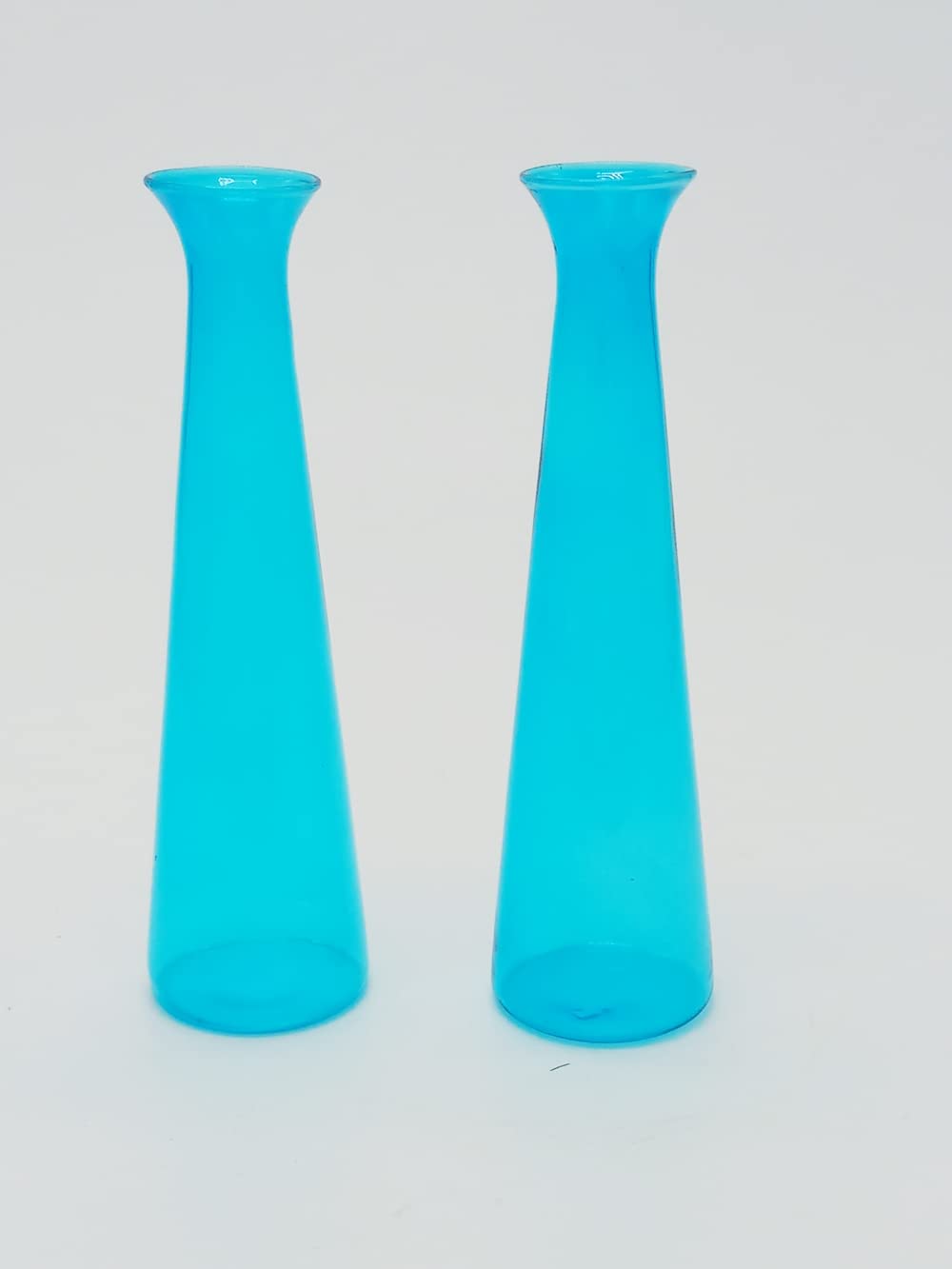 Blue Teal Glass Mini Bud Vases Set of 2 - 5.5 Inch Vintage Decorative Vases for Wedding Centerpieces, Home Decor, and Floral Arrangements (Clear 0111 T)
