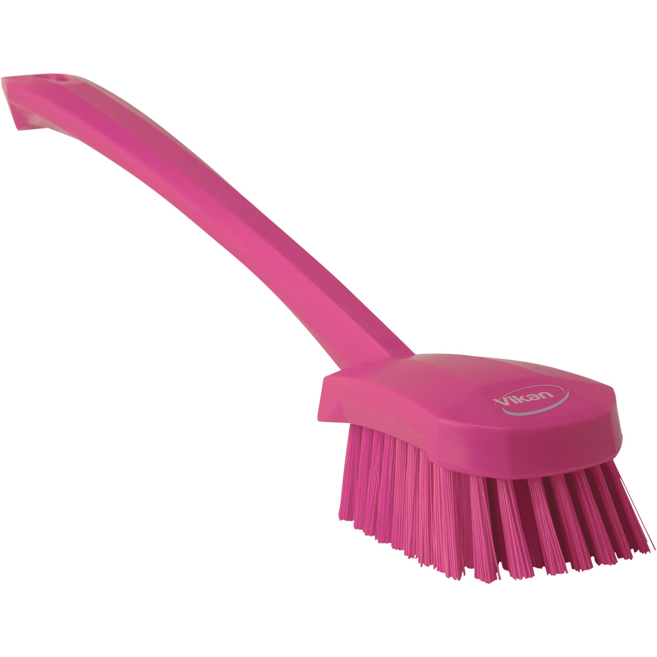 Vikan 41861 Stiff Bristle Cleaning Brush - 15.75 Inch PP/PBT Dish Brush for Kitchen, Bathroom, Outdoor Use - Durable Pink Scrub Brush for Pots, Pans, Tiles & Grout Cleaning