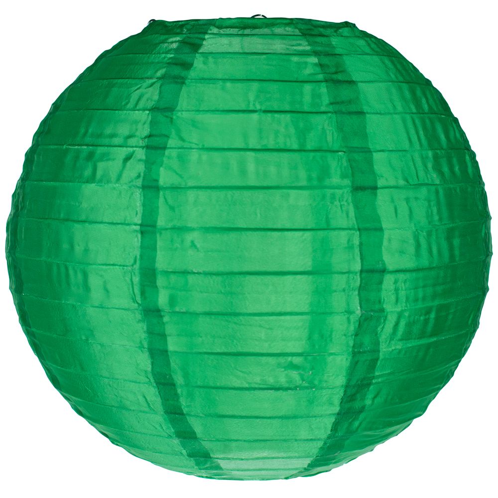 4 Pack Emerald Green Round Shimmering Nylon Lanterns with Even Ribbing - Hanging Party Decorations for Indoor/Outdoor Weddings, Garden Parties & Holiday Lighting (String Lights Sold Separately)