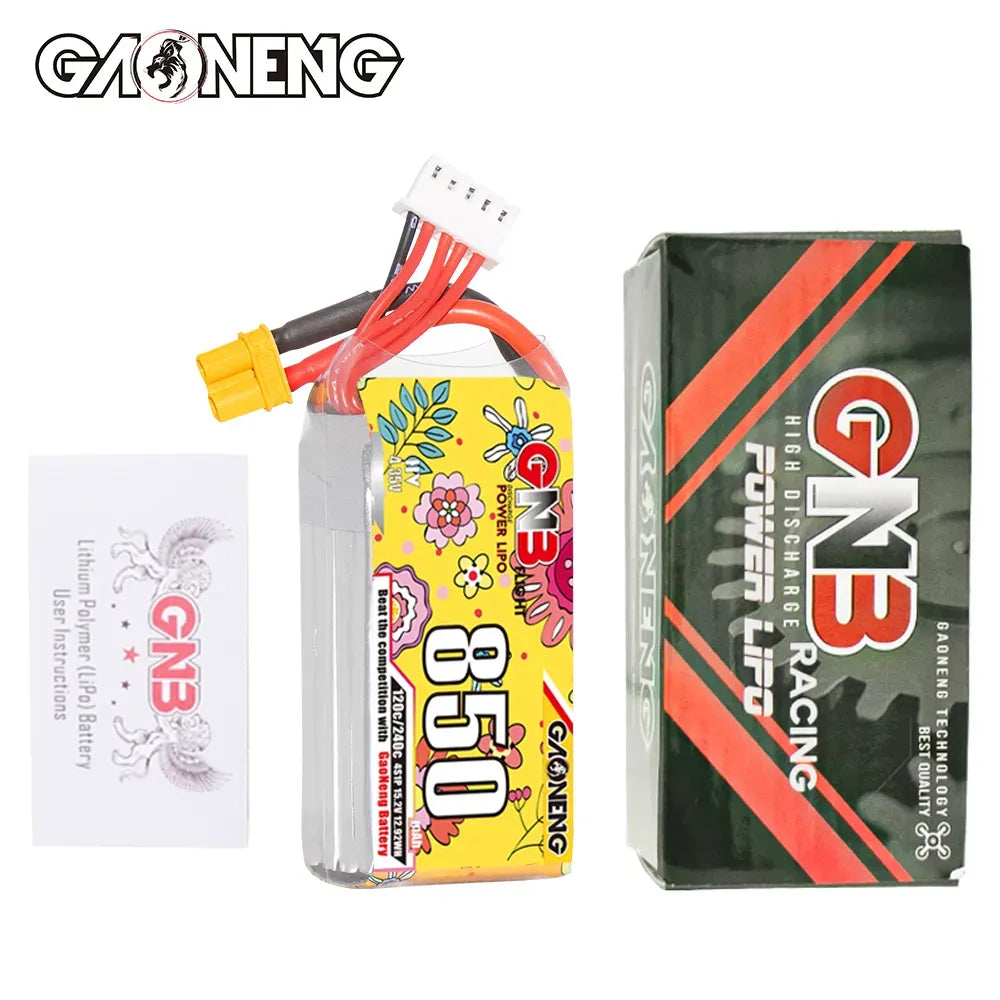 GAONENG GNB LiHV 4S 15.2V 850mAh 120C XT30 LiPo Battery for RC Drones, FPV Racing, and Airsoft Guns - High Performance Rechargeable Drone Battery