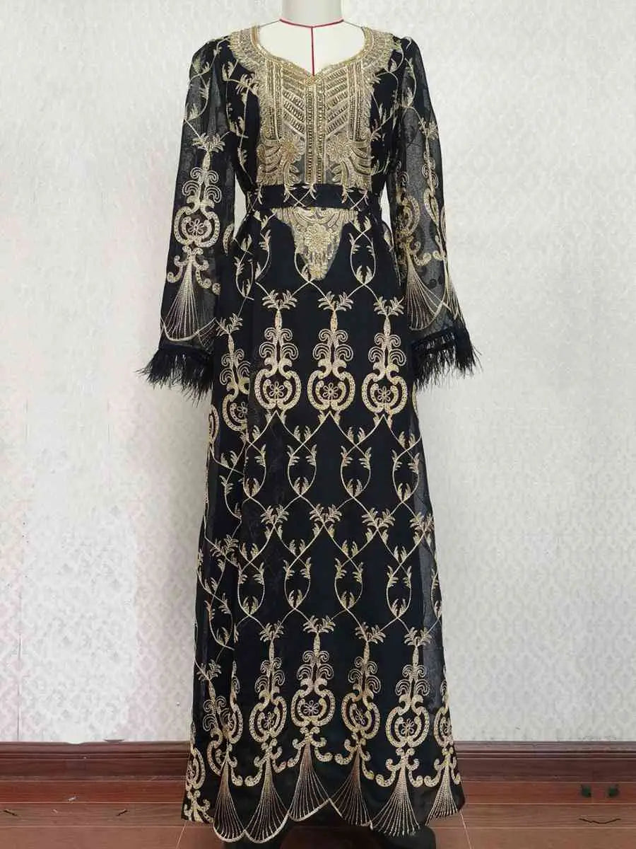 Elegant Eid Outfits for Women - Sparkling Sequins & Embroidery Muslim Caftan Kaftan Dress Jalabiya - Perfect for Eid Celebrations, Weddings & Special Occasions