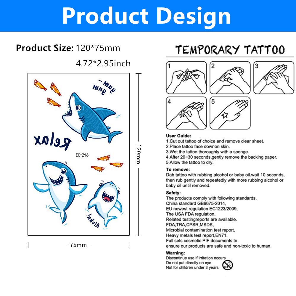 Dinosaur Temporary Tattoos for Kids - 9 Sheets Waterproof Fake Tattoos with Shark & Pirate Designs, Fun Body Art for Boys & Girls - Perfect for Birthday Gifts, Ocean Themed Parties, DIY Crafts & Costume Accessories | Great for Halloween, Summer Camp & Themed Events