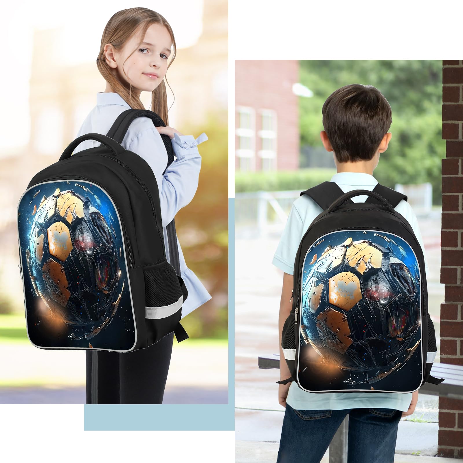 **Kids Soccer Print Backpack - Lightweight Waterproof School Bookbag with Side Pocket, Laptop Compartment - Perfect for School, Travel & Sports Gifts**