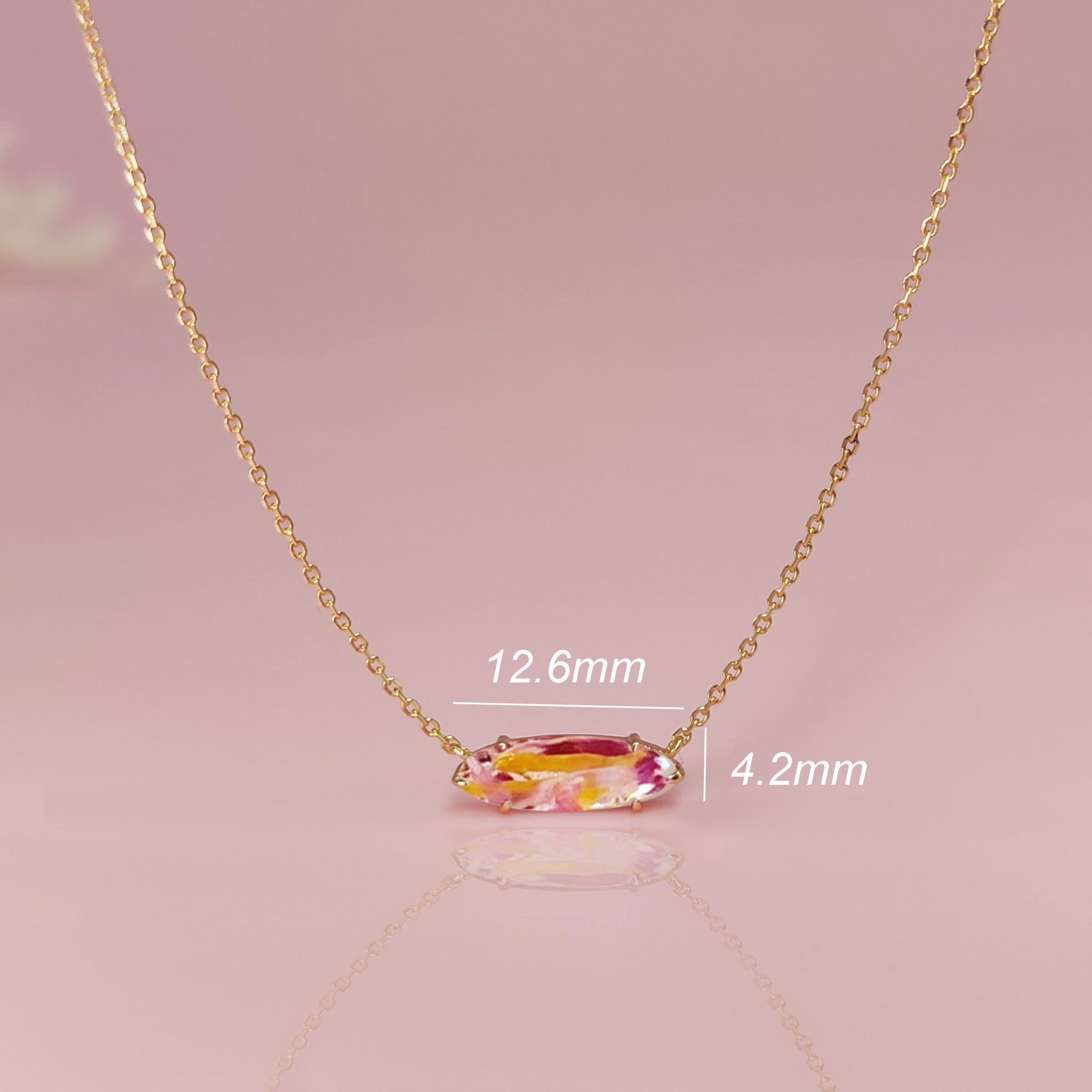 Solid Gold Marquise Necklace with Dried Wedding or Funeral Flowers - Elegant Memorial Jewelry for Special Occasions & Keepsake Gifting