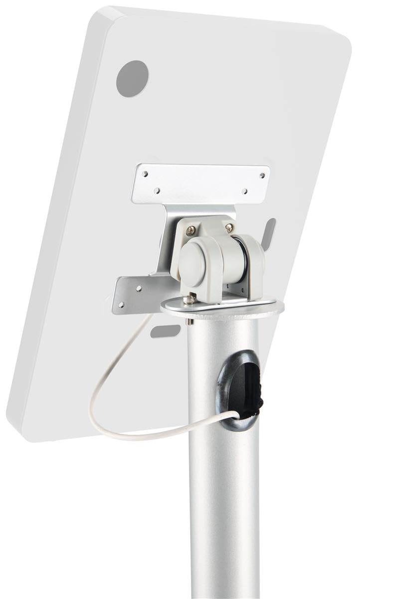 Touch Screen Tablet Floor Stand with Adjustable Bracket - VESA 75x75 & 100x100 Compatible - Silver Steel Display Kiosk for Retail Stores, Restaurants and Trade Shows