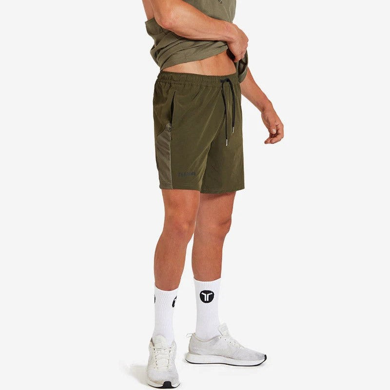 Teamm8 Level 6.5 Shorts - Khaki Green Men's Athletic Running Workout Shorts for Gym, Jogging & Outdoor Activities