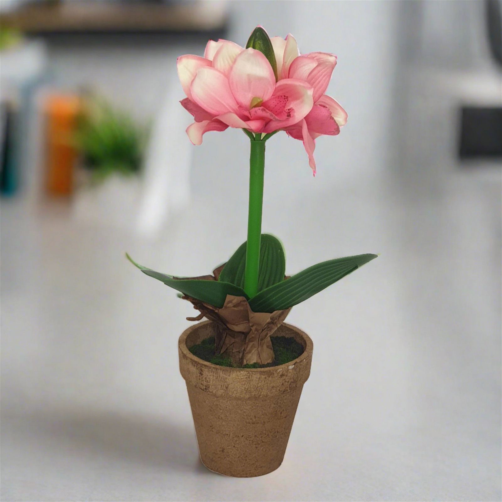 40cm Pink Flower Pot with Artificial Plant - Decorative Home & Office Greenery for Indoor Spaces by Criterion