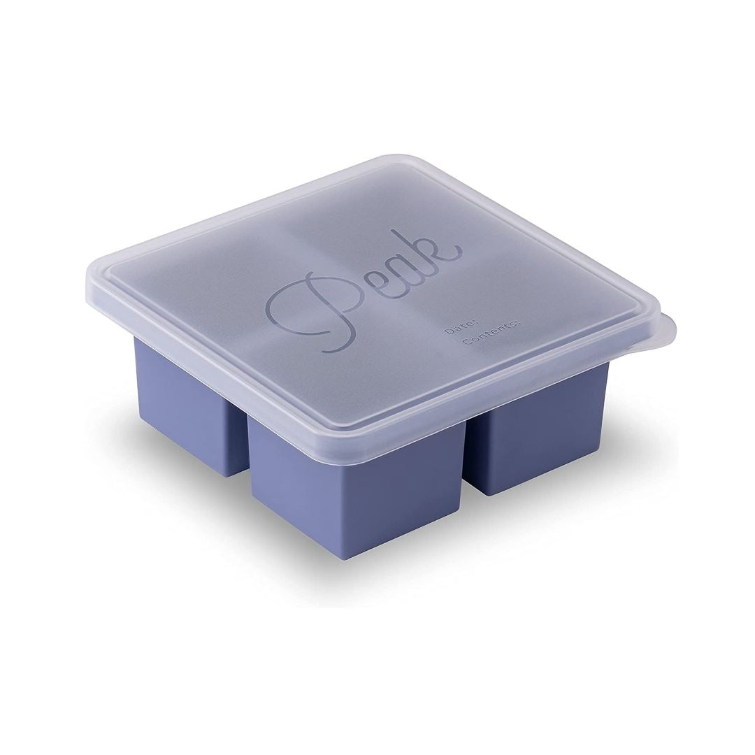 W&P Peak 4 Cube Freezer Tray with Lid - BPA-Free Silicone Ice Cube Maker for Cocktails & Beverages - Perfect for Home Bars, Parties & Kitchen Use (Blue)