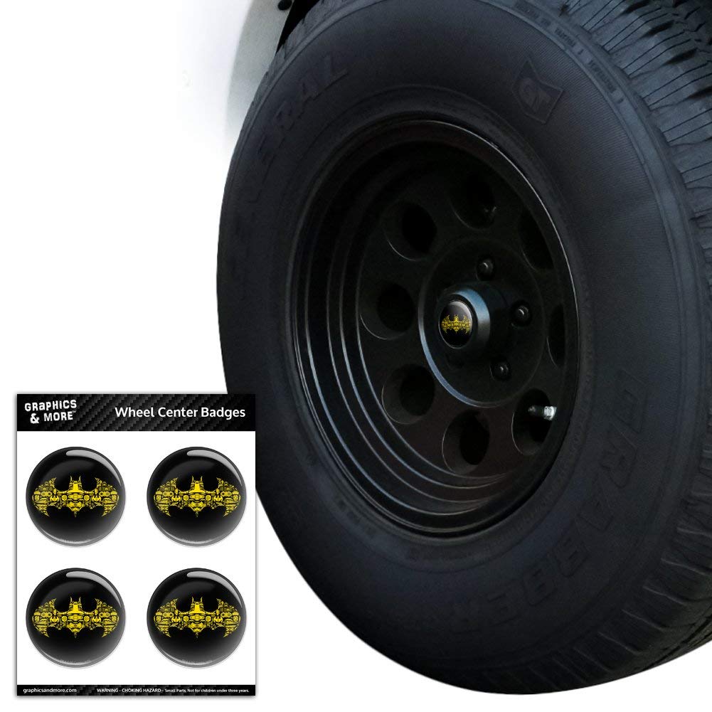 Batman Icons Logo Tire Wheel Center Cap Resin-Topped Badges Stickers - Premium Car Accessories for DC Comics Fans | Enhance Your Vehicle's Style with Batman-Themed Wheel Caps