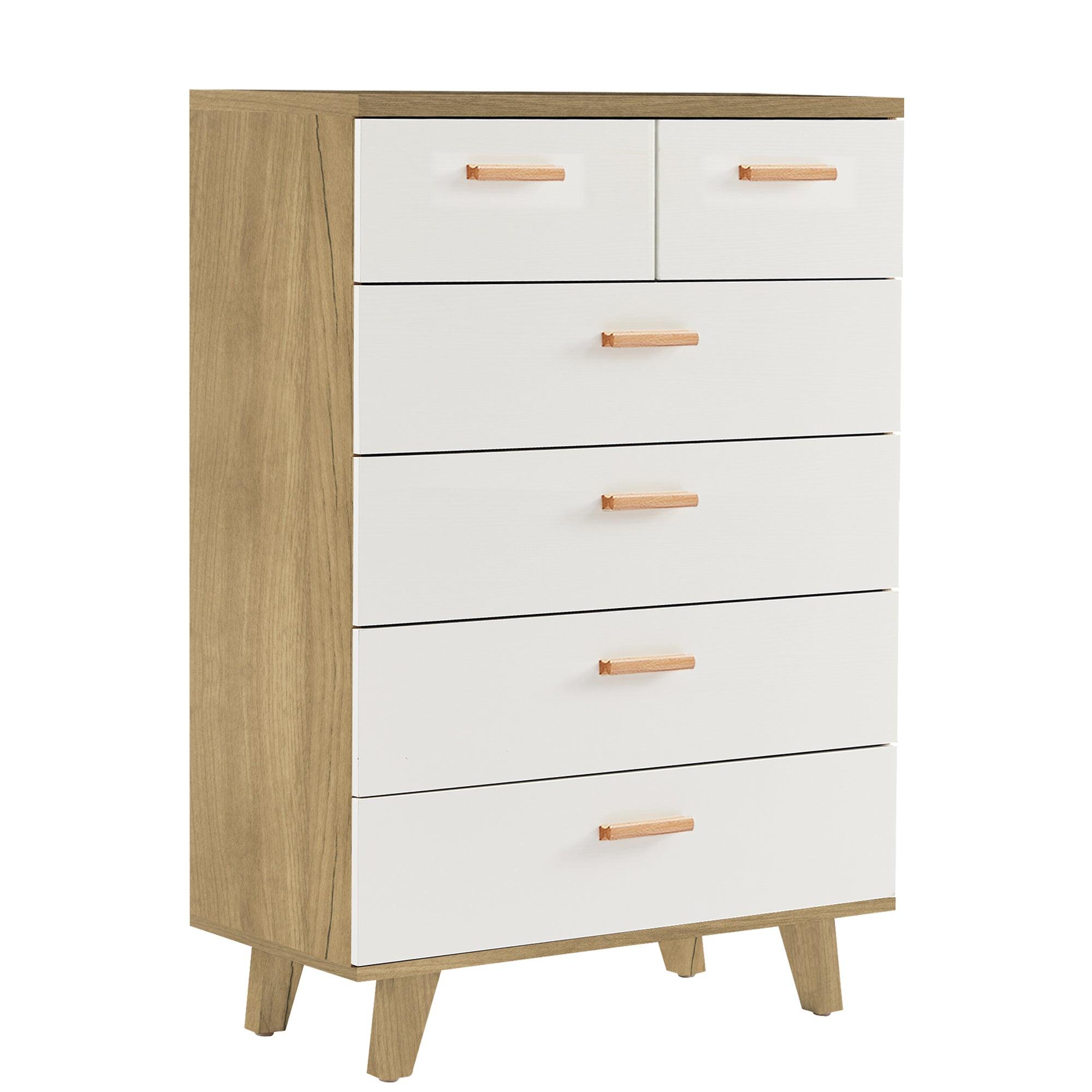 Solid Wood Drawer Dresser Cabinet - Buffet Sideboard Storage with Wooden Handles for Dining Room, Living Room, Kitchen & Hallway - Brown & White Console Table | Perfect for Home Organization & Extra Storage Space