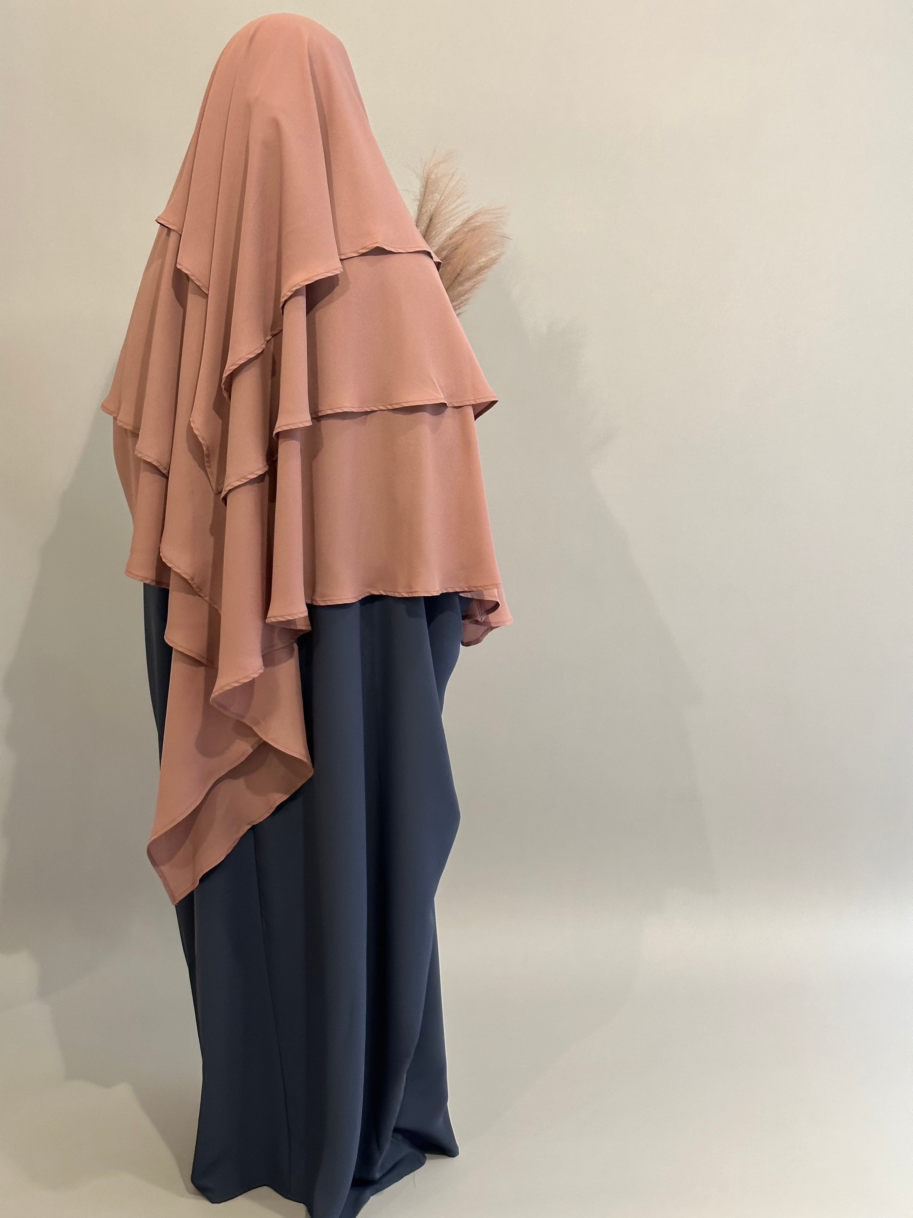 3 Layer Khimar Scarf - Dusty Pink Islamic Hijab for Women - Perfect for Prayer, Modest Fashion, and Everyday Wear