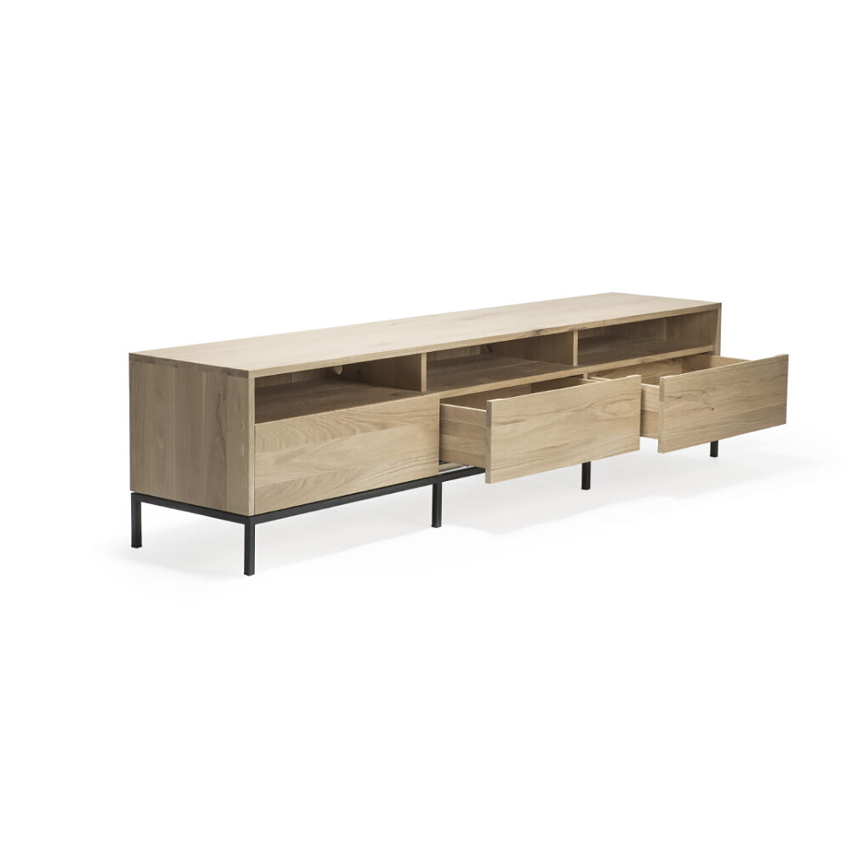 Modern 3 Door TV Stand with Storage - Ligna Solid Wood Entertainment Center for Living Room, Bedroom & Home Theater