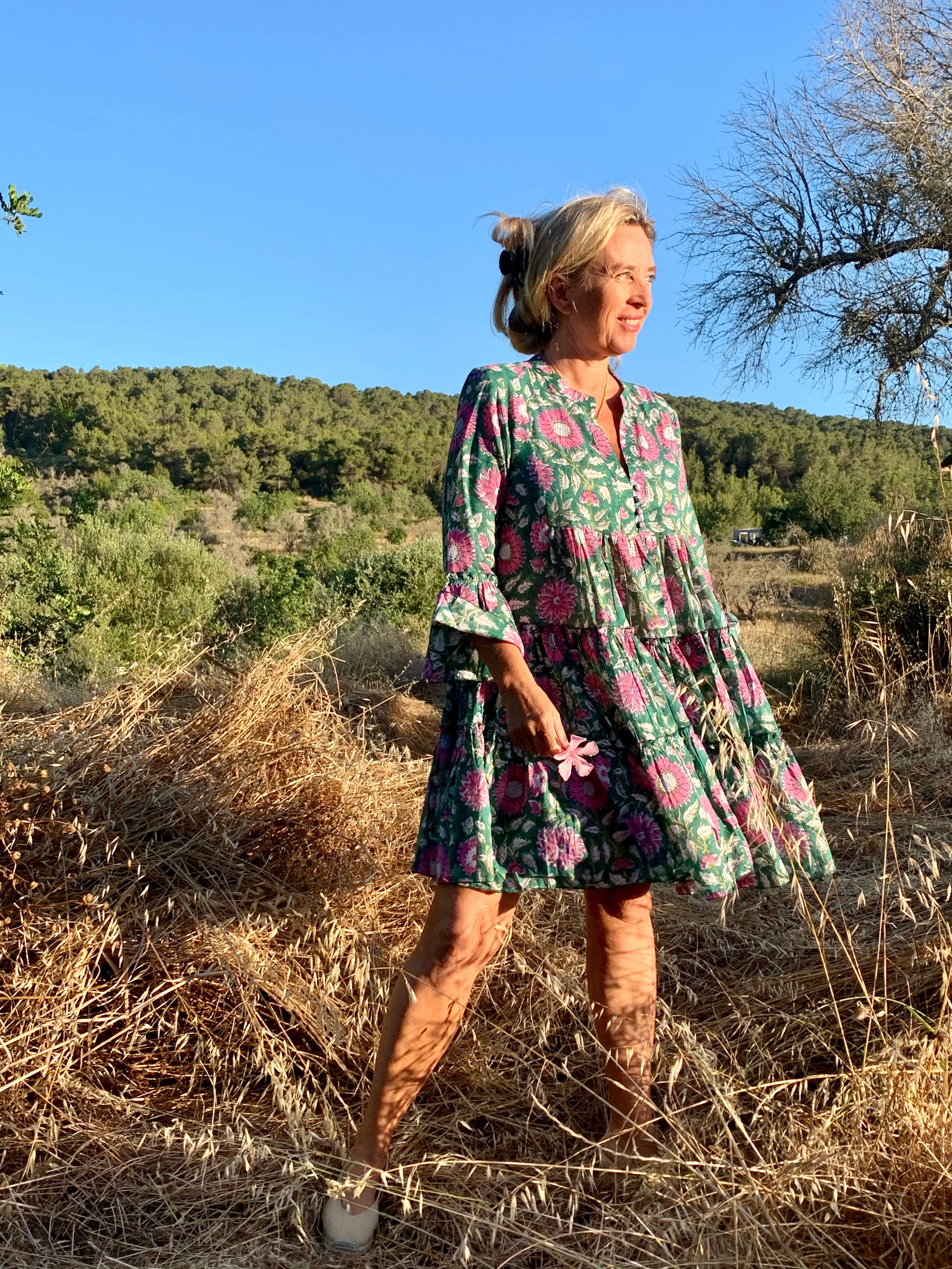Geo Print Short Sunflower Dress - Floral Summer Dress for Women - Perfect for Beach, Vacation & Casual Outings