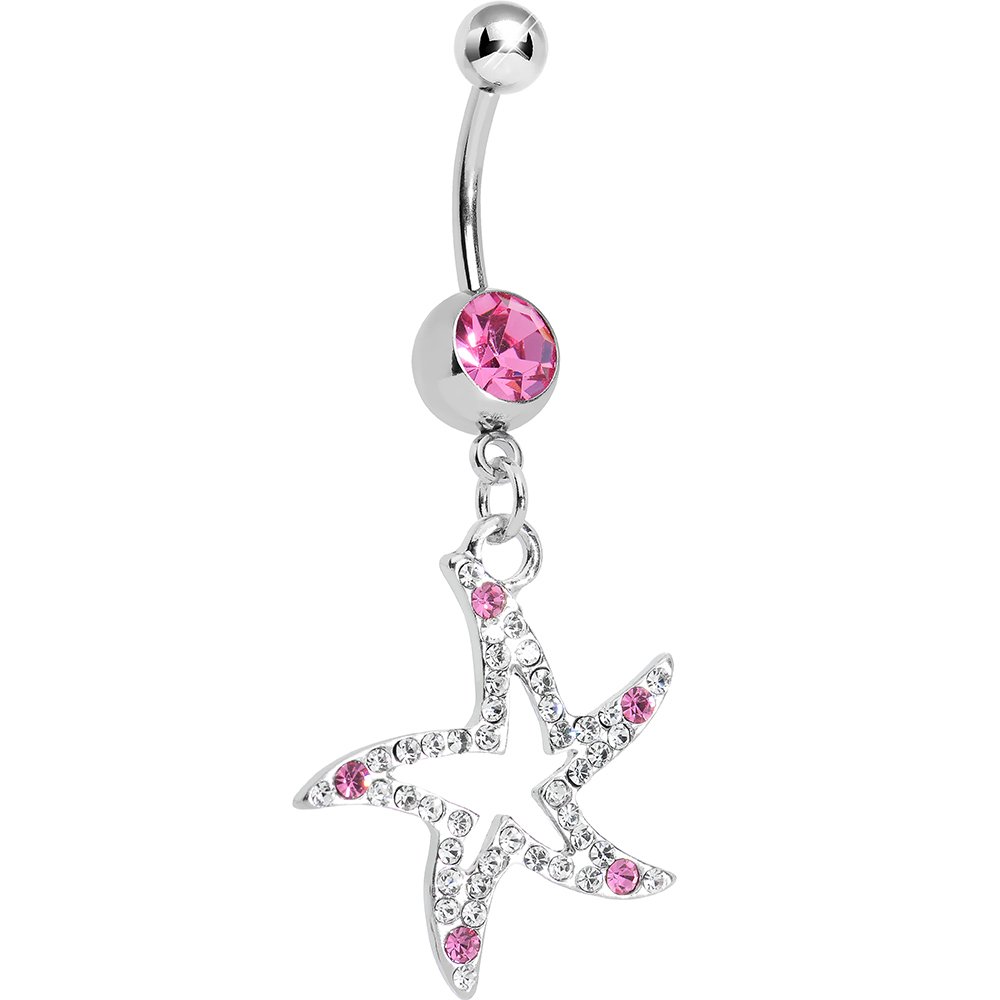 Body Candy Pink Starfish Dangle Belly Ring - Trendy Navel Piercing Jewelry for Women | Perfect for Beach Parties & Summer Fashion