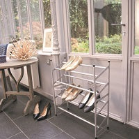 Expandable 2-Tier Shoe Rack Organizer - Space Saving Grey Storage for Entryway, Closet & Bedroom - Holds 12-15 Pairs of Shoes