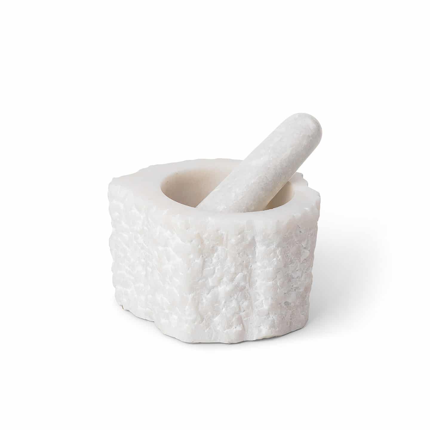 FERM LIVING Petra Quartz Mortar and Pestle Set - White - Perfect for Grinding Spices, Herbs & Making Fresh Pesto in Your Kitchen