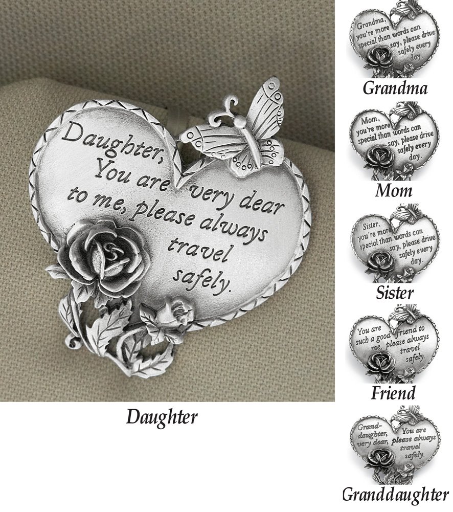 Pewter Heart Visor Clip - Sister Gift for Travel & Car Safety