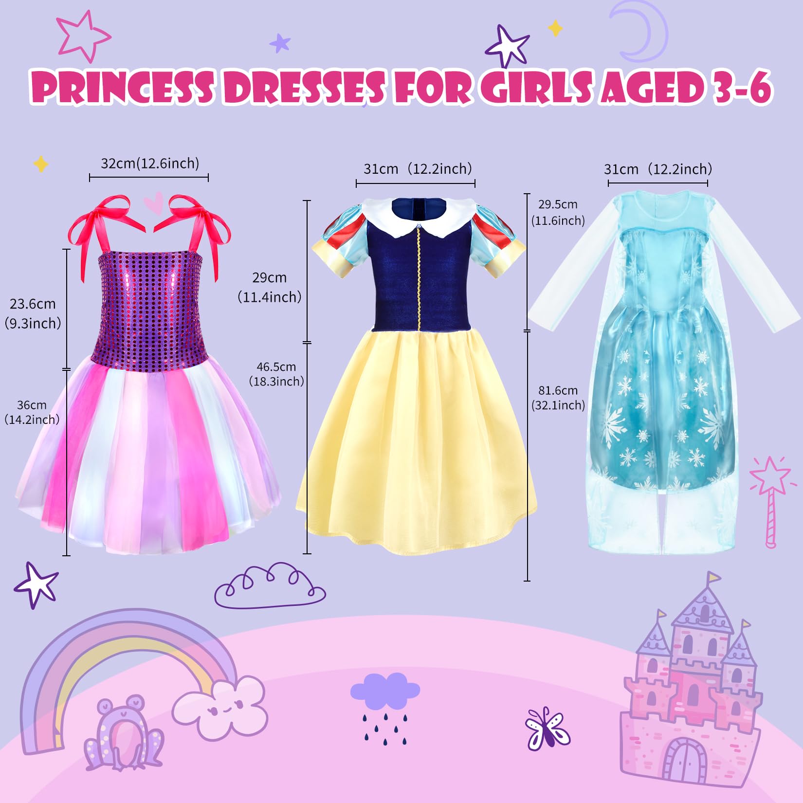 VGOFUN Princess Dress Up Costume for Girls Ages 3-6 | Pretend Play Fairy Tale Party Outfit | Perfect for Halloween, Birthday Parties & Dress-Up Play