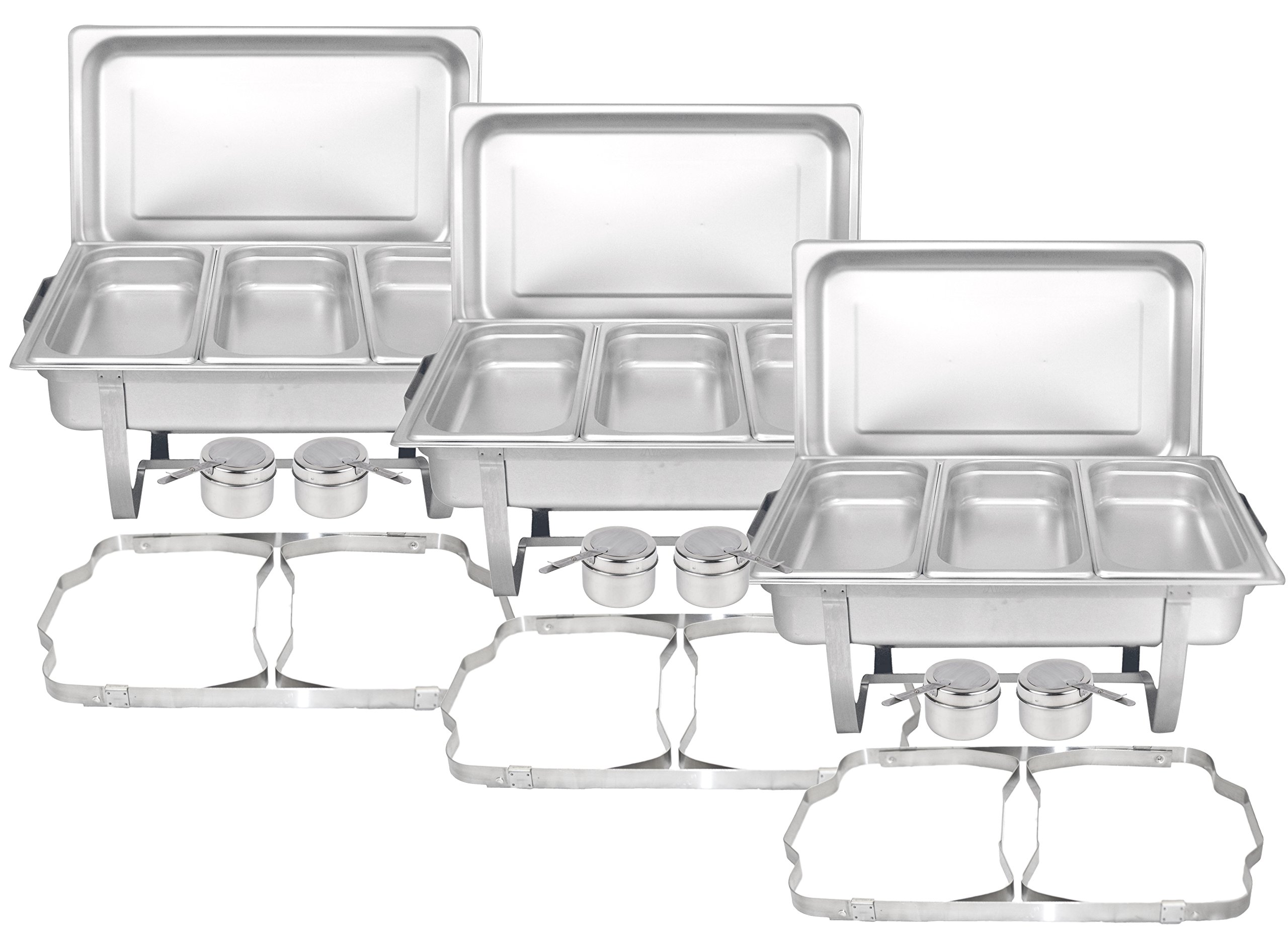 Premium Stainless Steel Chafing Dish Set - 8 Qt Buffet Food Warmer with Foldable Frame, Fuel Holders & Covers | 3-Piece Catering Set for Parties, Weddings & Events | Commercial-Grade Serving Pans & Water Pan for Hot Food Display