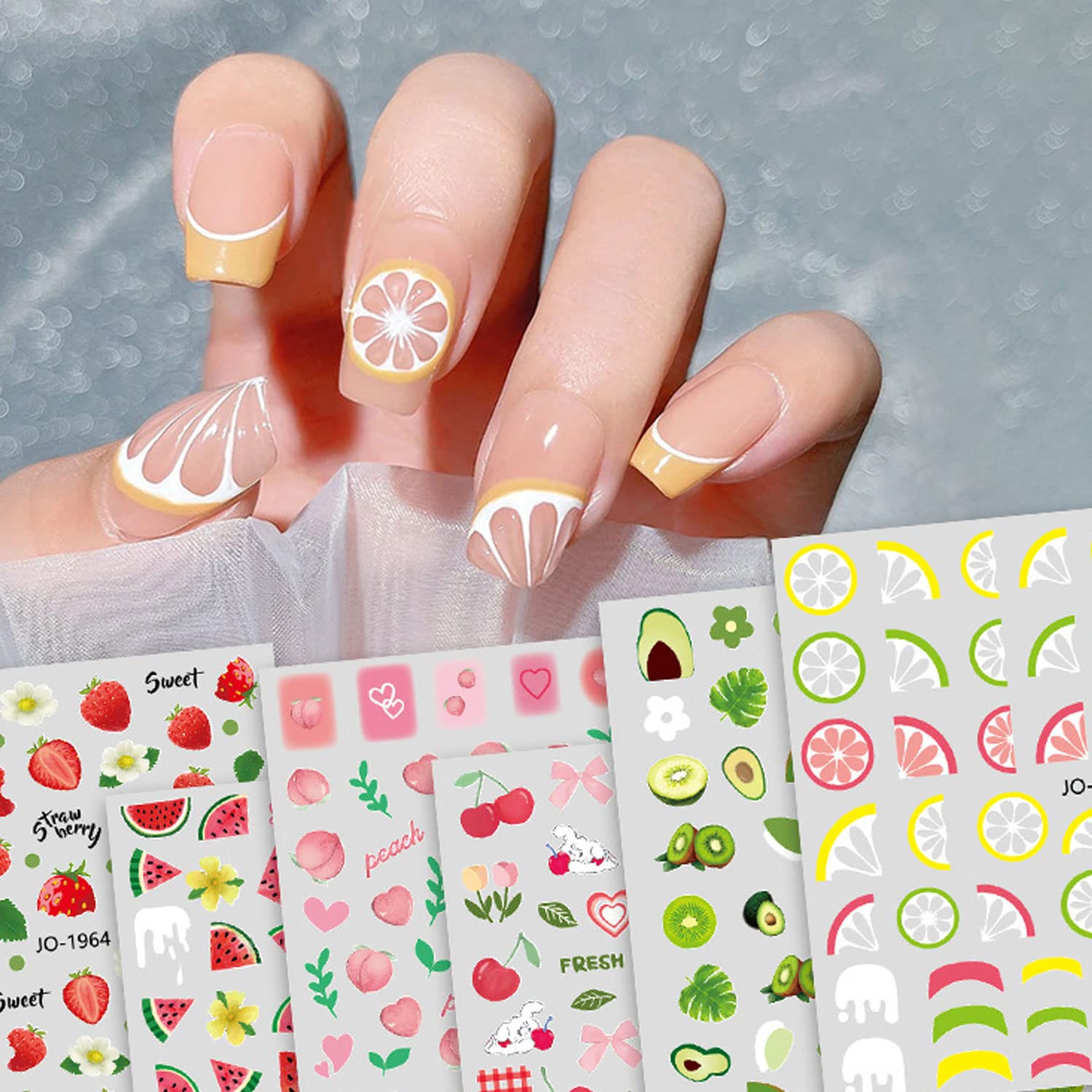 Summer Nail Art Stickers - Cute Fruit Designs (Lemon, Strawberry, Cherry, Watermelon, Avocado) for Women & Girls - DIY Nail Decals & Wraps for Acrylic Nails - Perfect for Parties, Vacations & Everyday Nail Art