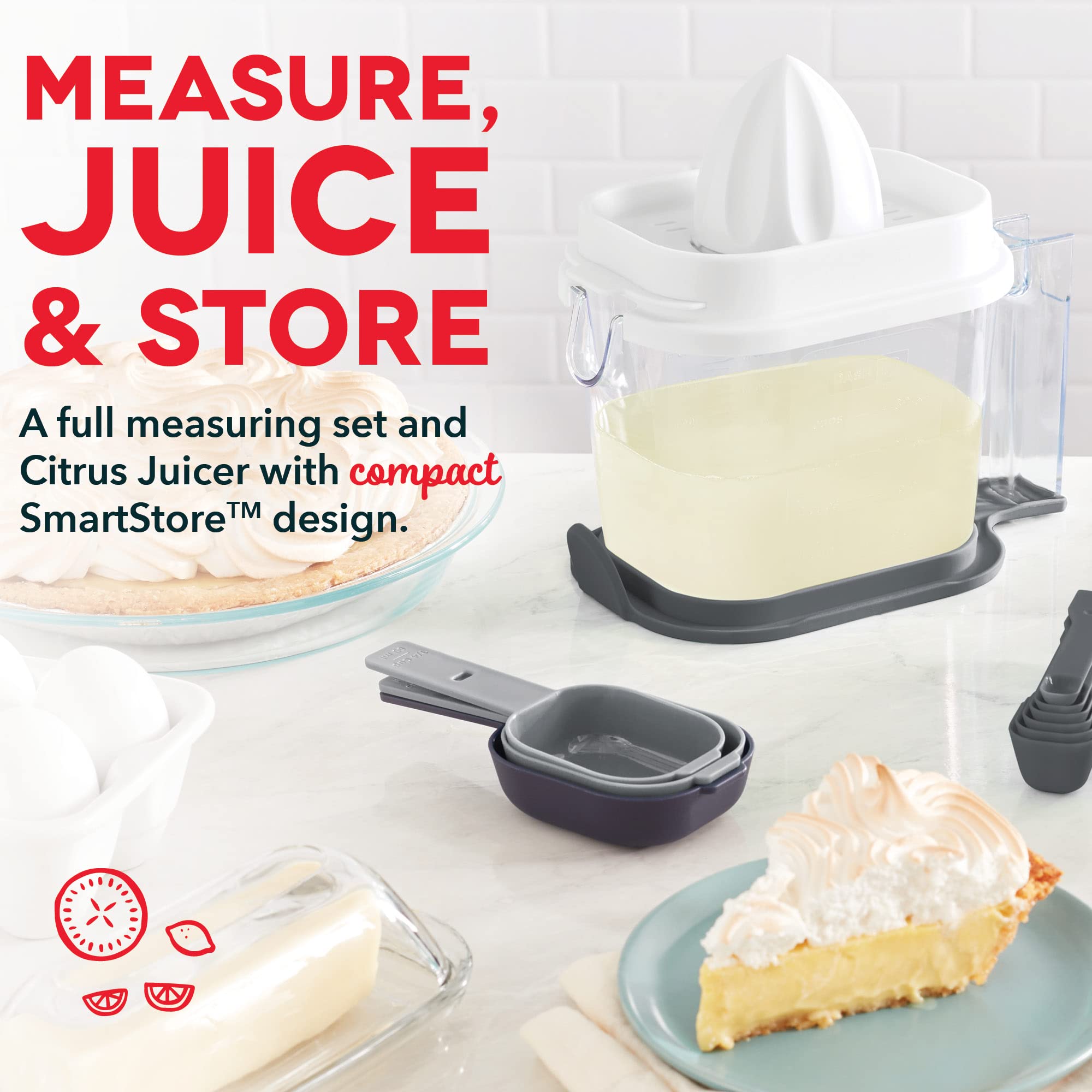 Dash SmartStore™ 20-Piece Measuring Set - 6 Measuring Spoons, 4 Measuring Cups, Liquid Measuring Cup, Citrus Juicer & Zester, Funnel, Leveler, Egg Separator, Sifter with Storage Lid | Essential Baking & Cooking Tools for Home Kitchen & Professional Bakers