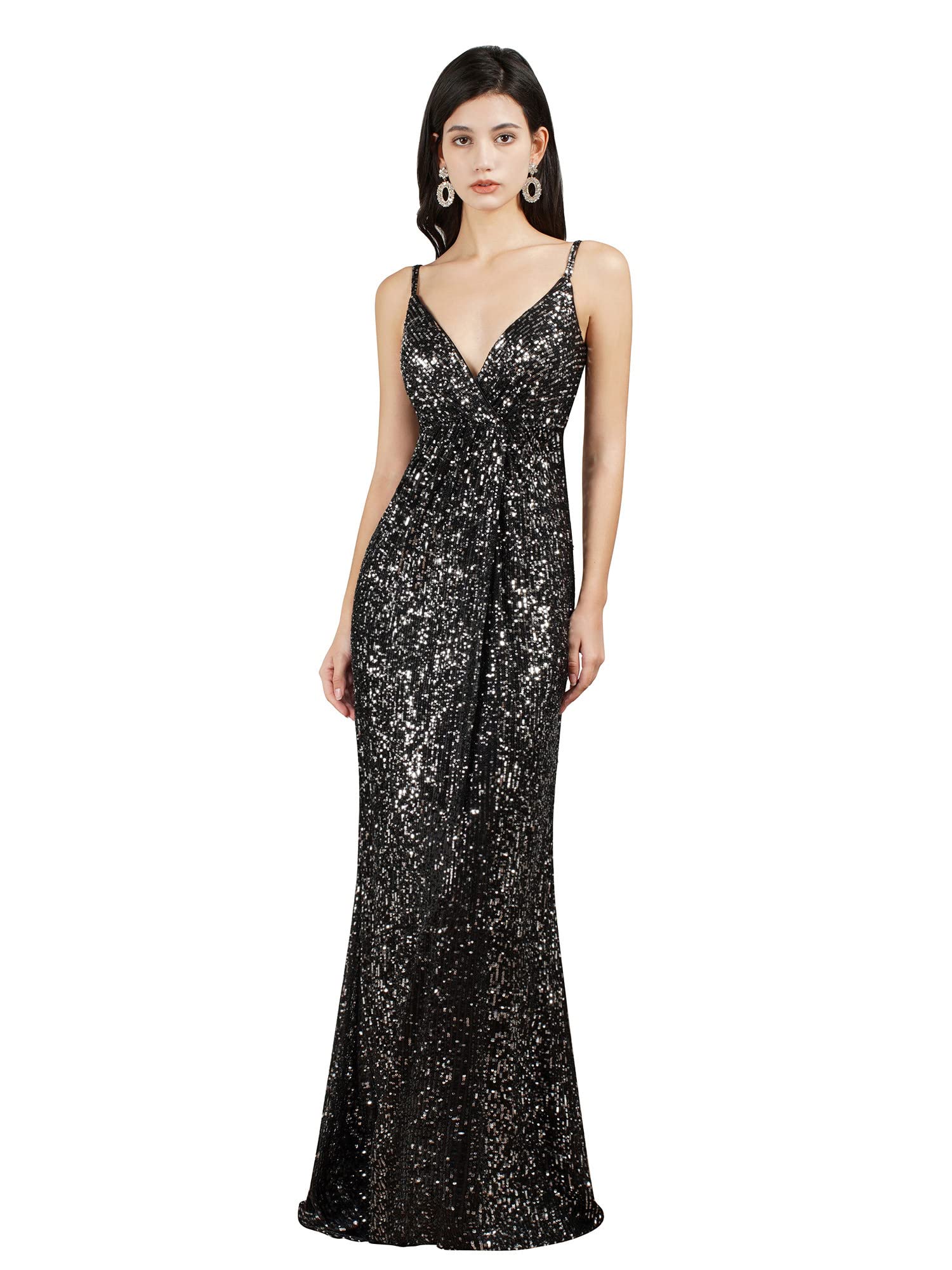 Sparkly Sequin Prom Dress for Women - Long Mermaid Bridesmaid Gown, Bodycon Formal Evening Party Dress for Homecoming, Wedding, Pageant & Special Occasions
