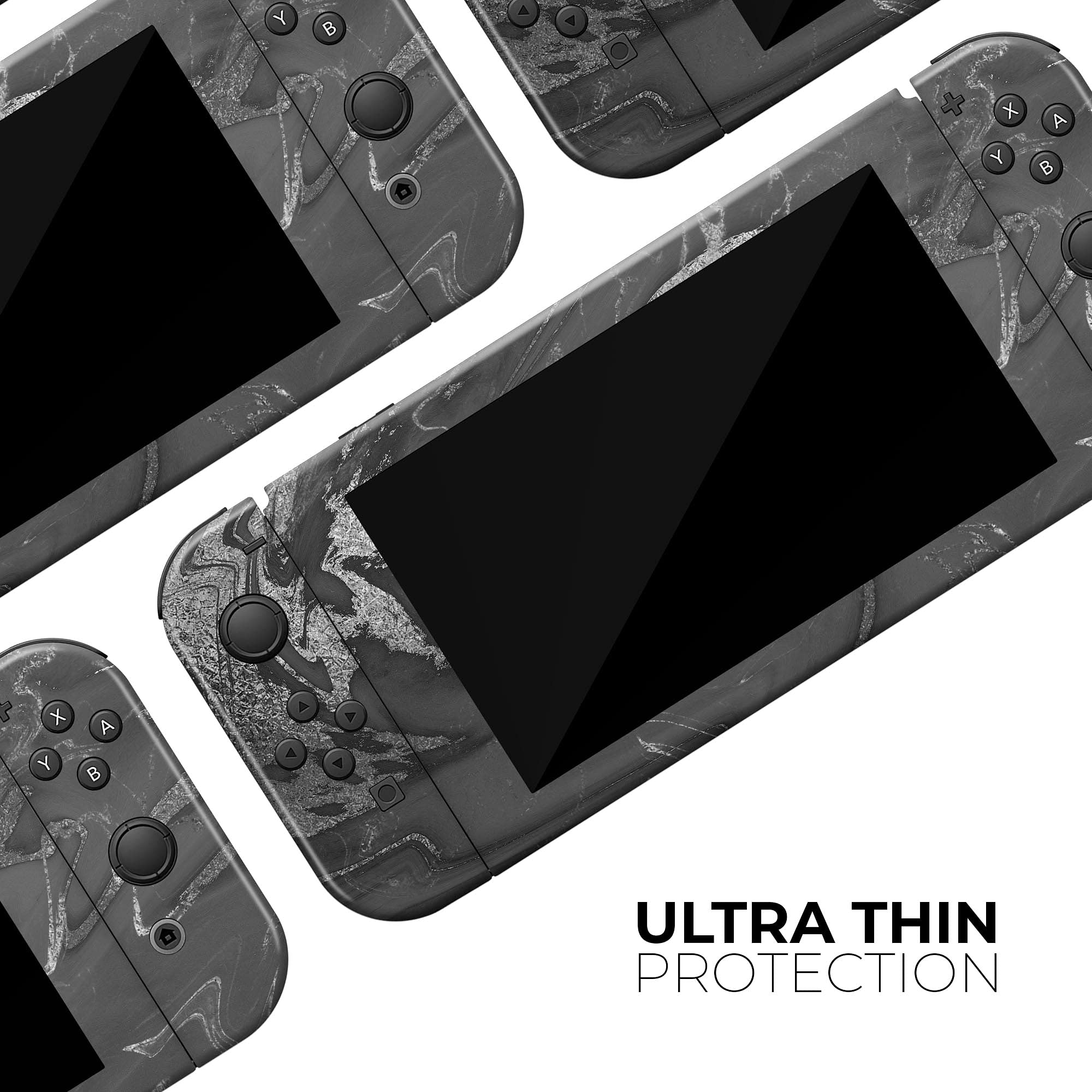 Nintendo Switch Lite Skin Decal - Black & Silver Marble Vinyl Wrap Cover | Scratch-Resistant, Removable Protective Case | Perfect for Gaming Protection & Personalization