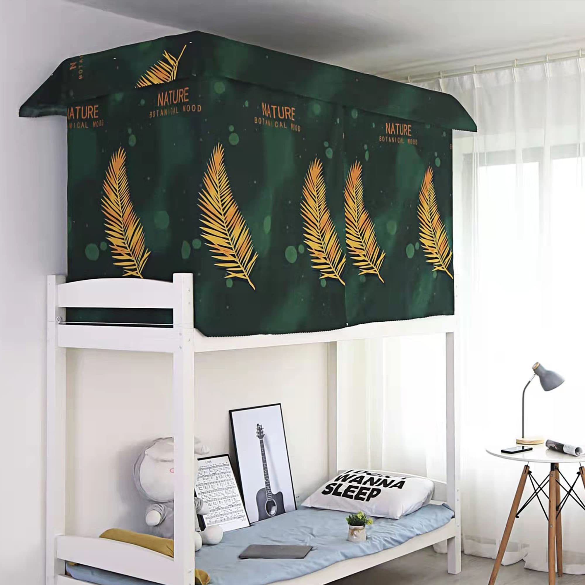 Lobagve Van Caro Breathable Bunk Bed Curtains for Dorms & Home - Blackout Bed Canopy with Privacy, Dustproof & Leaf Design - Perfect for College Students, Kids Rooms & Privacy Solutions