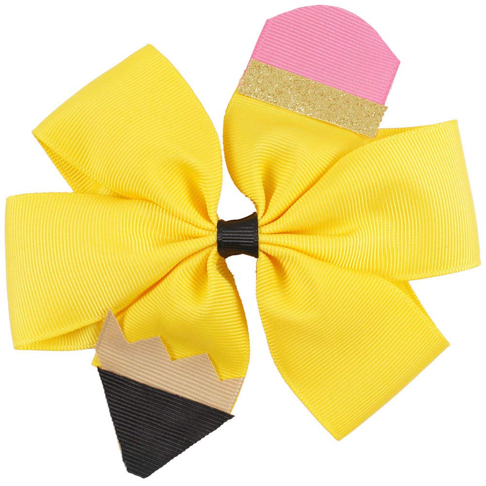 Cheerleader Hair Bows - Large Jumbo Ponytail Holders & Hair Clips for Girls - Yellow Hair Accessories for Dance, Cheerleading & School (Pack of 1)