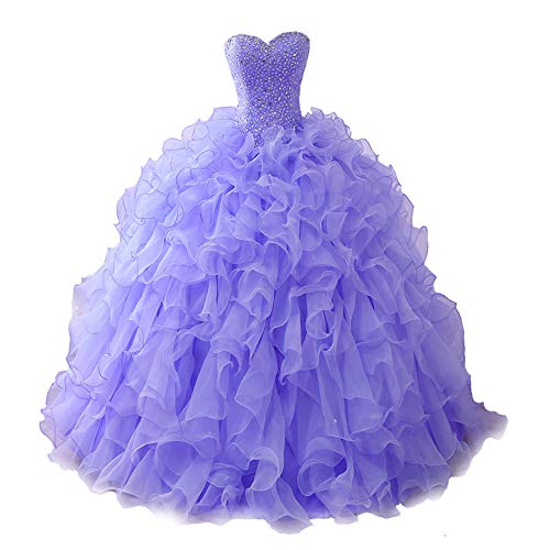Beautyoung Women's Beaded Organza Ruffle Quinceanera Dress - Elegant Ball Gown Long Prom Dresses for Sweet 16, Homecoming, and Formal Events