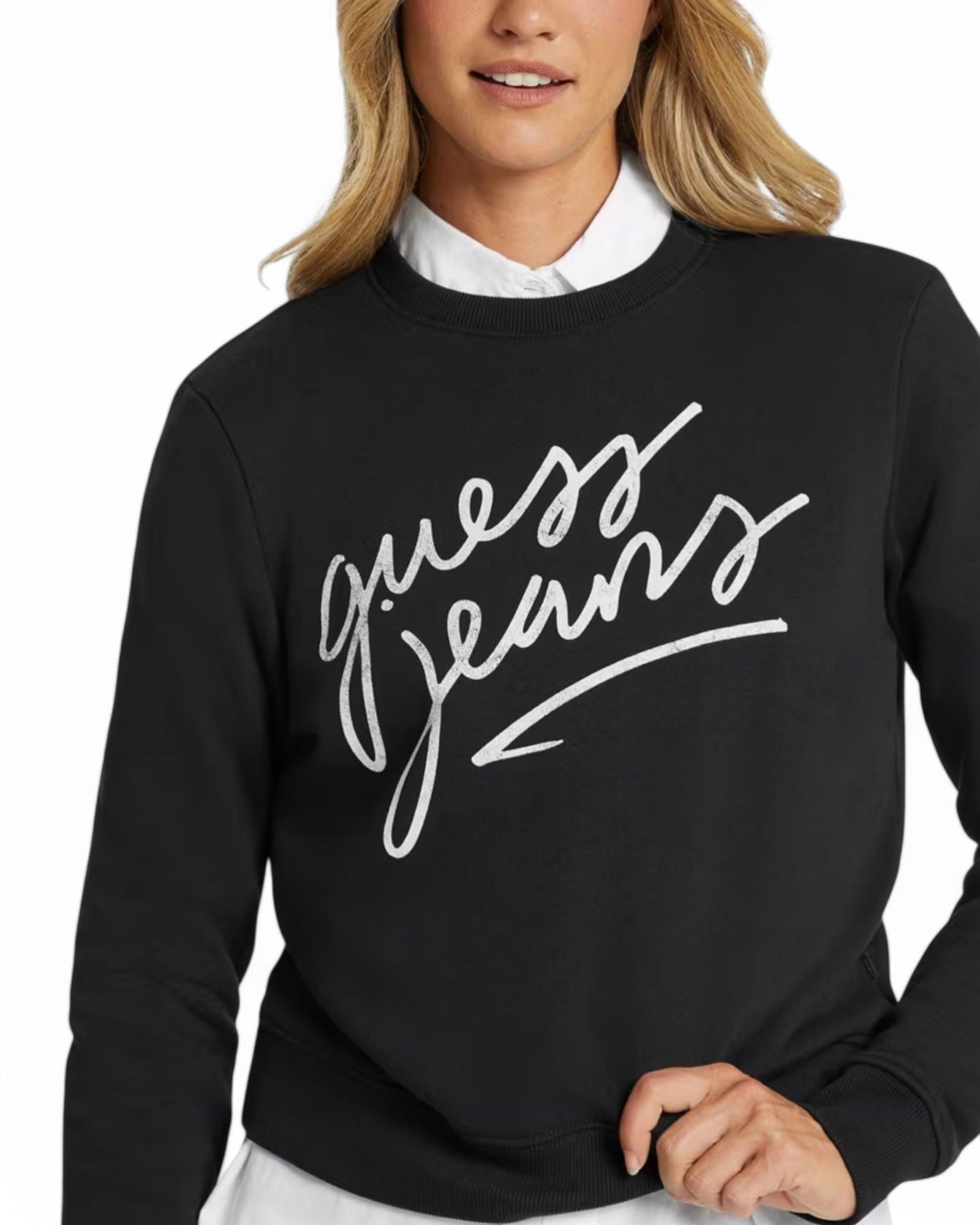 Guess Women's Crew Neck Logo Sweatshirt - Casual Pullover for Everyday Wear & Street Style Outfits