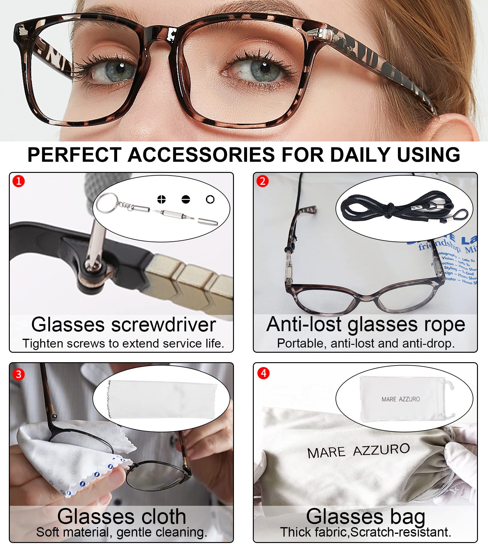 Blue Light Blocking Reading Glasses for Women - MARE AZZURO Computer Glasses with Magnification 0.00 to 6.00 (Leopard Print, 1.0 Strength) - Perfect for Office Work, Screen Time & Digital Eye Strain Relief