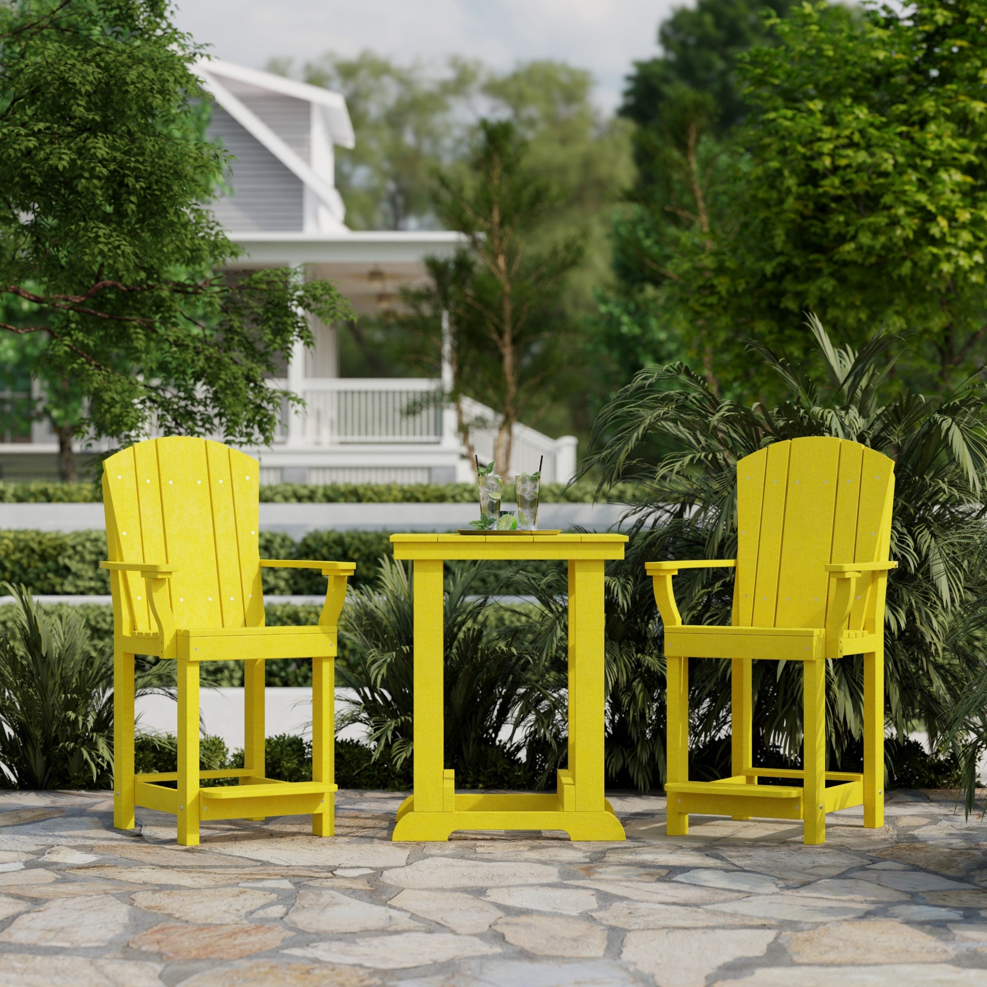Heritage 3-Piece Patio Counter Height Bar Set - Outdoor Bistro Table & Stools for Backyard, Deck, Garden, Poolside Dining & Entertaining
