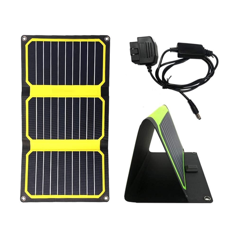 FlexSolar 10W Solar Panel Car Battery Trickle Charger & Maintainer Kit with OBD2 Connector, 5V USB Port & Qi Wireless Charger - Portable Solar Power Bank for Phone, iPad, RV, Boat, Camping & Outdoor Use