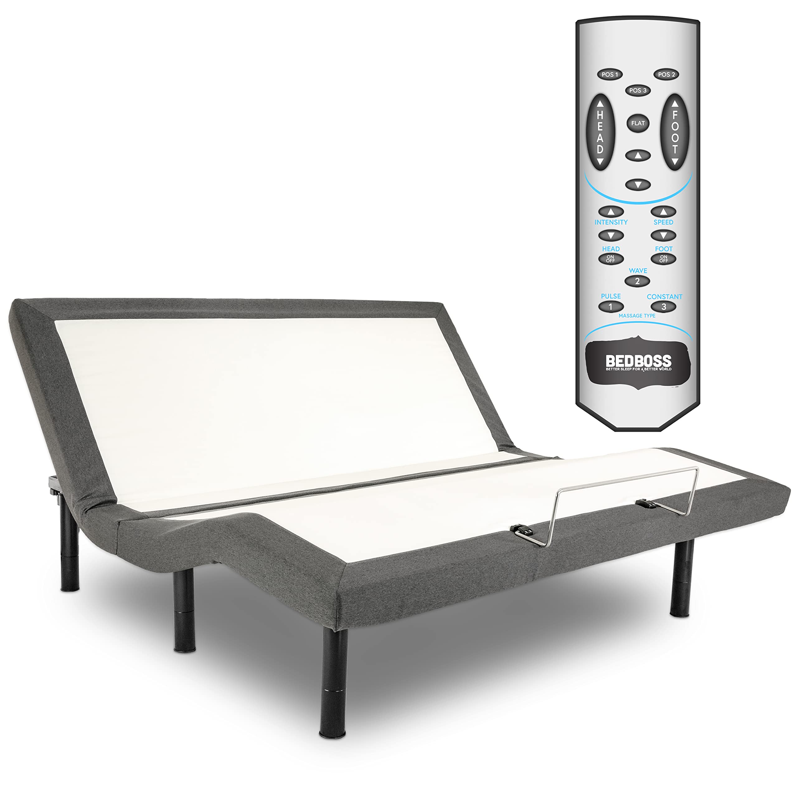 BEDBOSS - Adjustable Bed Frame with Massage & Electric Reclining, Head/Foot Incline Remote Control, Twin XL Mattress Base - Perfect for Home, Office & Guest Room Comfort
