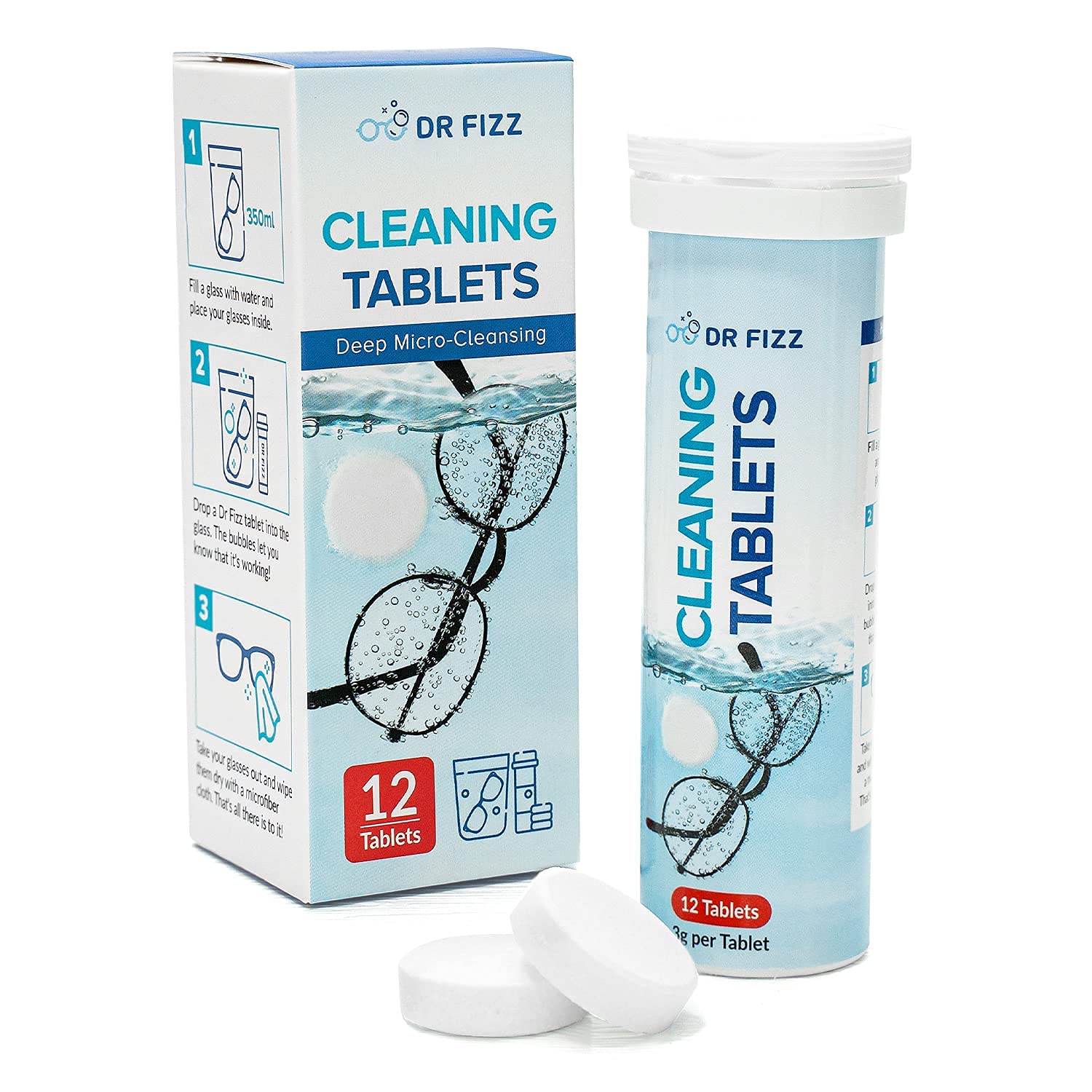 Glass Cleaning Tablets - 12 Pack | Lens Cleaning Tablets for Eyeglasses, Sunglasses & Screens | Removes Dirt, Dust & Smudges | Perfect for Prescription Glasses, Reading Glasses & Phone Screens | Travel-Friendly & Quick Cleaning Solution