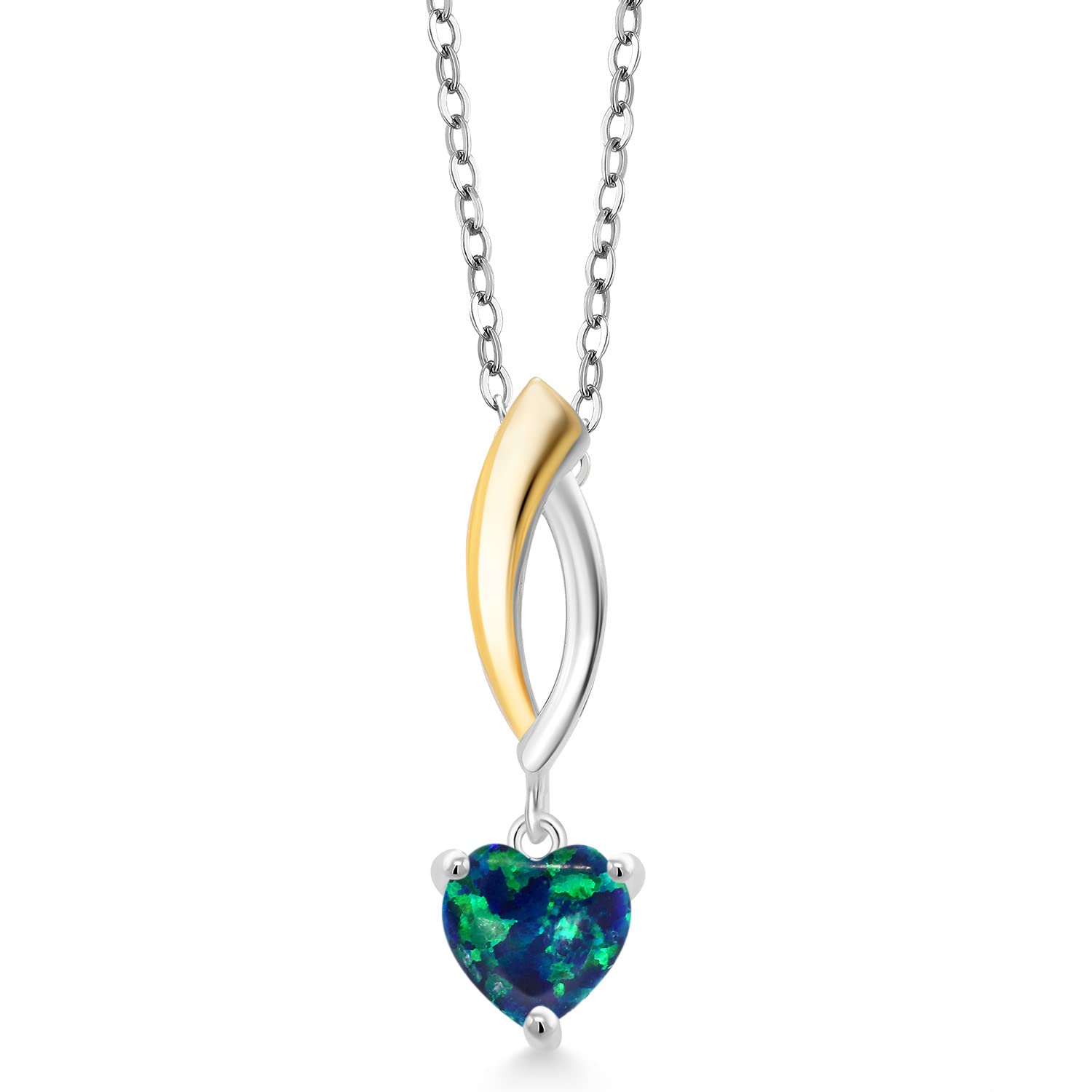6.5mm Heart Shaped Gemstone & Lab-Grown Diamond Pendant Necklace for Women - 925 Sterling Silver & 10K Yellow Gold | 18