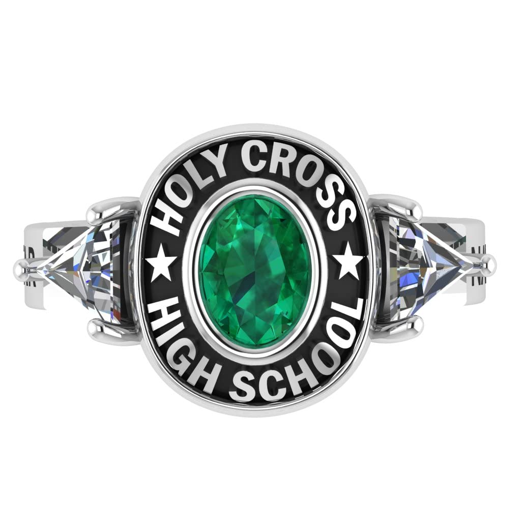 Customized Women's Fashion Class Ring - Sterling Silver Triangle Tokyo Design for High School & College Graduation | Perfect Gift for Graduation Ceremonies, Prom Nights & Special Occasions