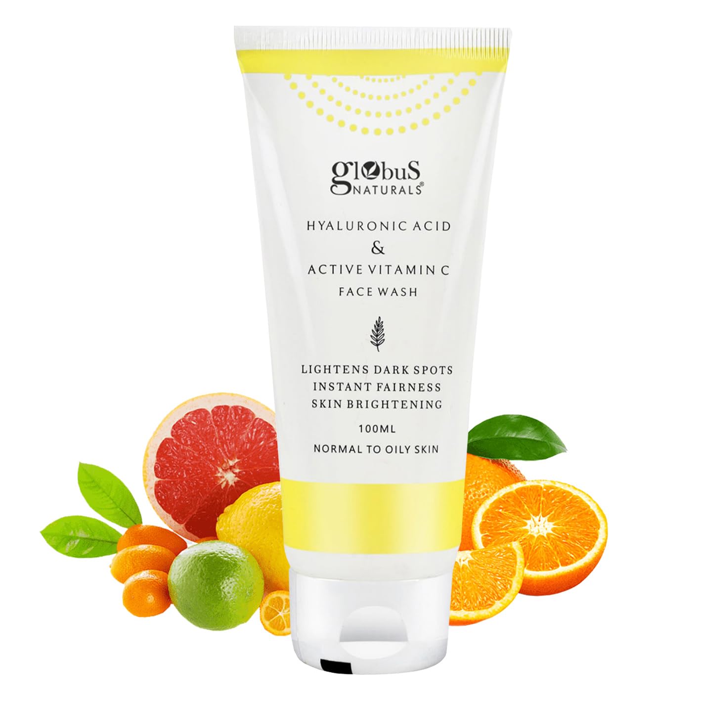 Globus Natural Anti-Aging Face Wash with Hyaluronic Acid & Vitamin C - 100ml Hydrating Cleanser for Youthful Skin | Perfect for Daily Skincare Routine & Travel