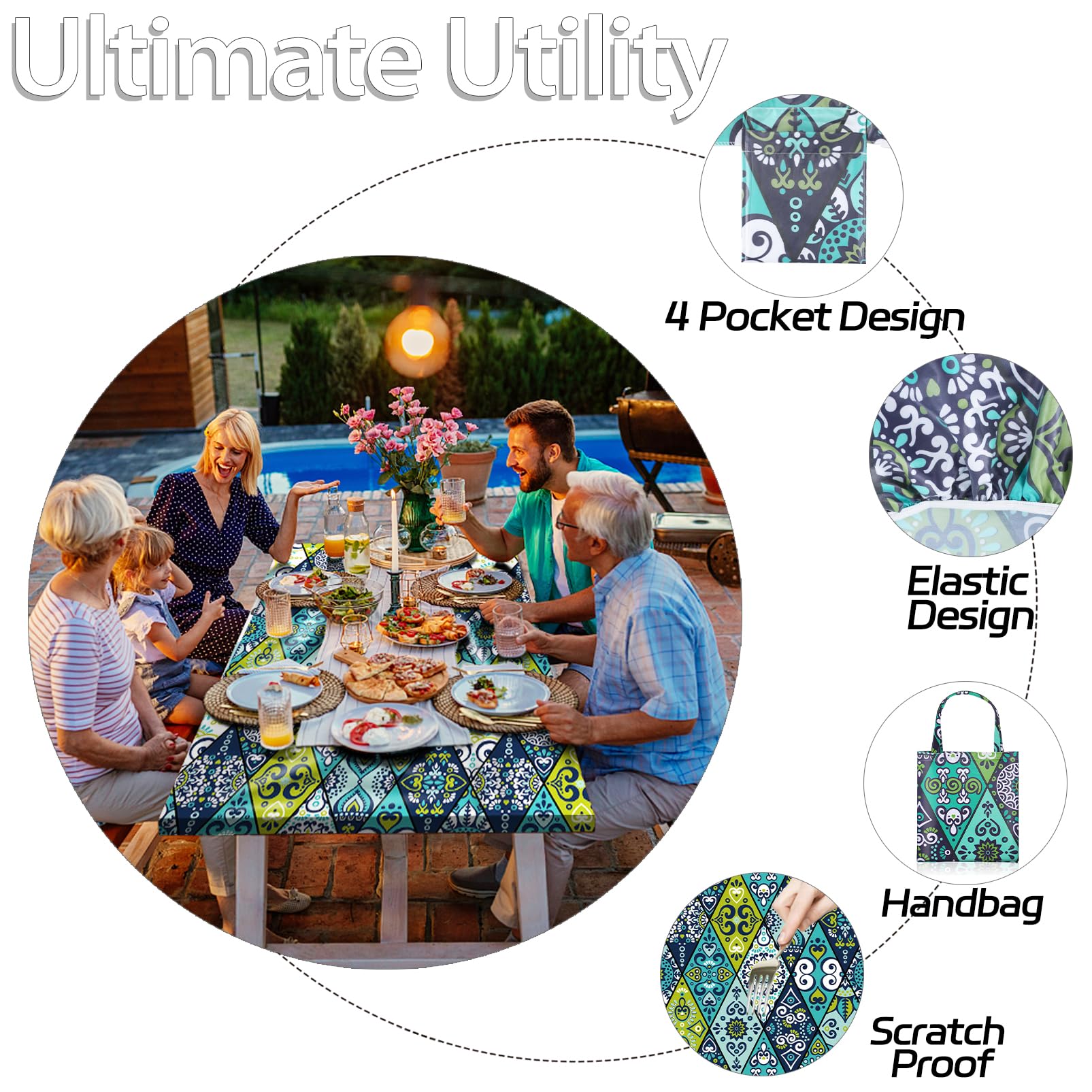 6 Ft Waterproof Picnic Table Cover with Bench Covers - Perfect for Camping & RV Travel