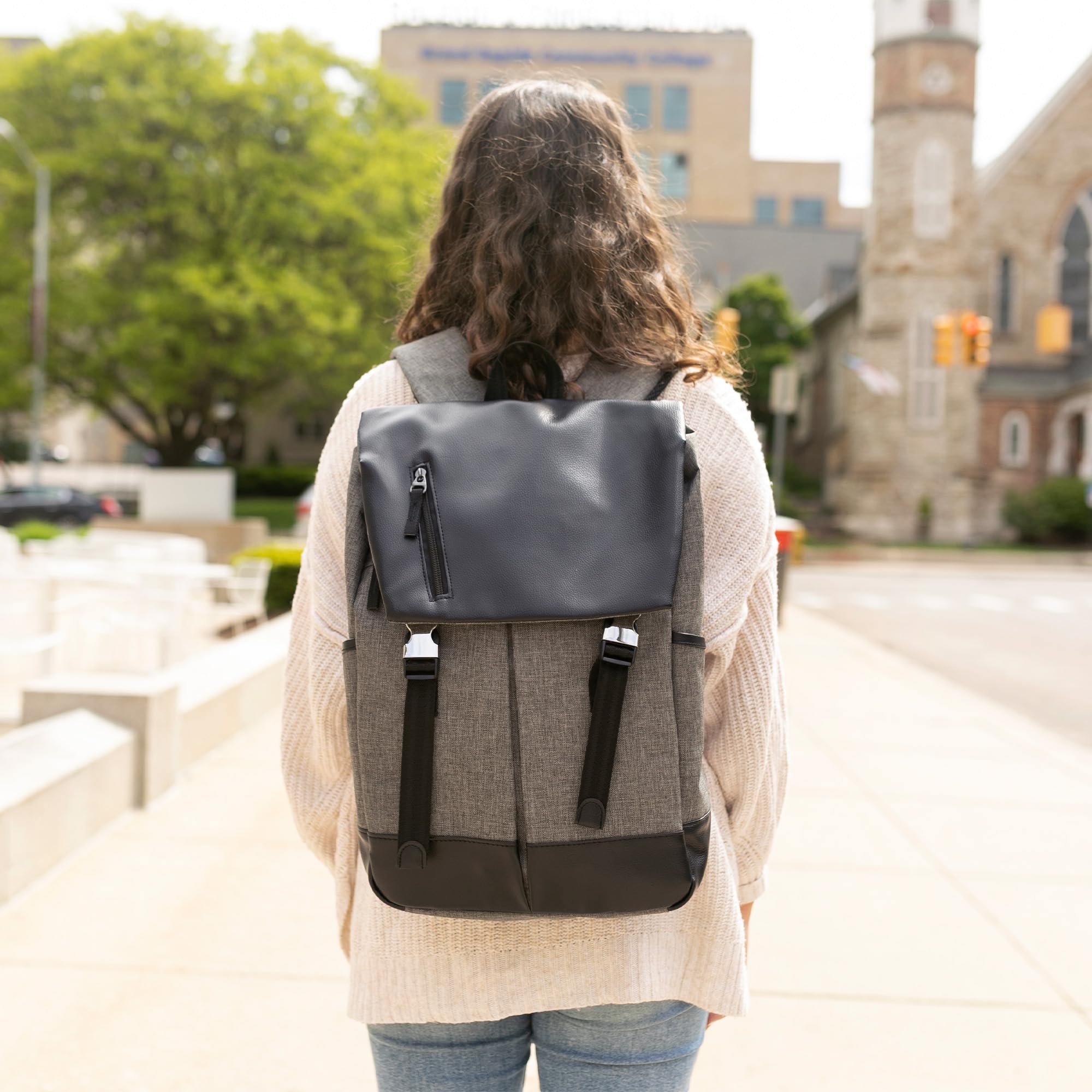 Geckobrands Maven Backpack - Durable Grey Canvas Laptop Backpack for Work, Travel & School | Water-Resistant & Spacious Design