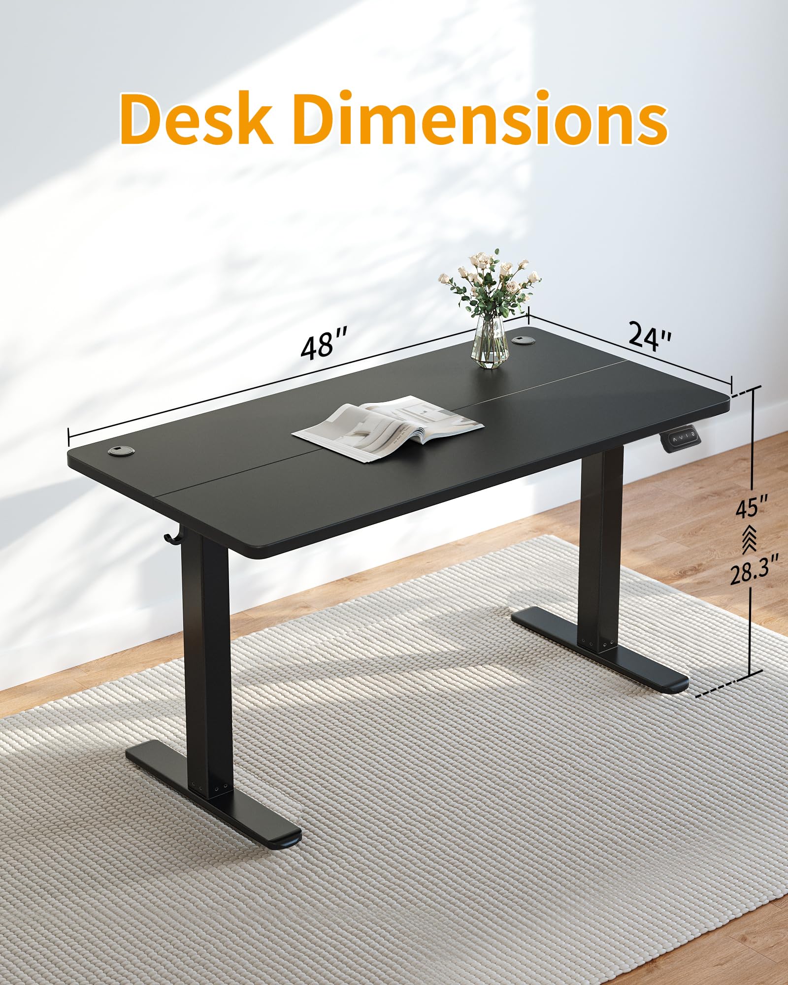 CubiCubi 48 x 24 Inches Electric Height Adjustable Standing Desk - Ergonomic Sit Stand Home Office Desk with Memory Controller, Black | Perfect for Remote Work, Gaming & Study Workstation