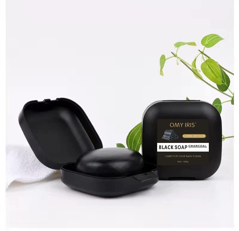 Organic Black Soap with Shea Butter - Handmade Anti-Acne Face & Body Cleanser - Moisturizing Skincare Treatment for Clear Skin - 100g Bath Bar for Acne-Prone & Sensitive Skin - Perfect for Daily Shower & Travel