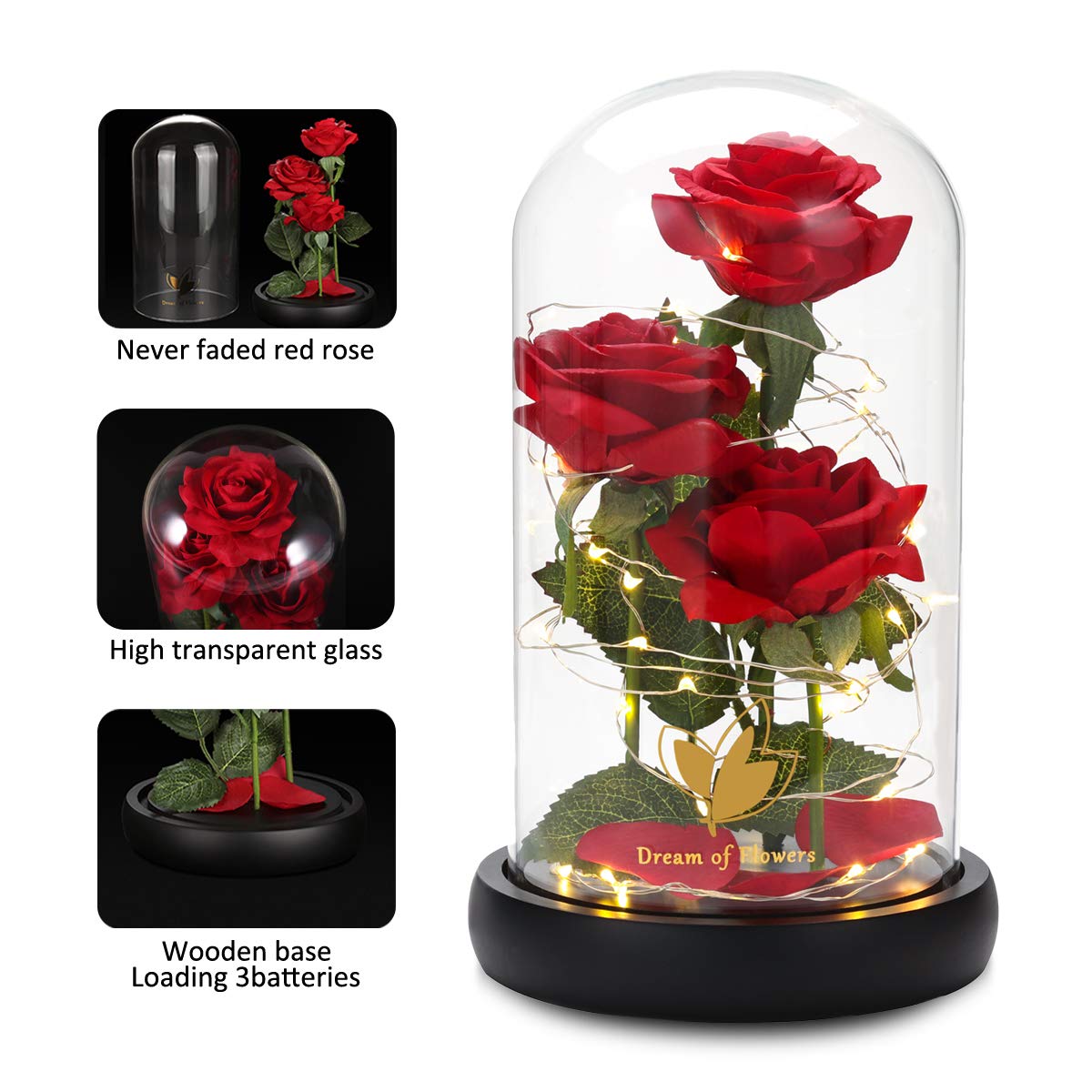 Enchanted Beauty and The Beast Rose - Elegant Light Up Glass Dome Rose for Valentine's Day, Mother's Day & Birthday Gifts - Perfect Romantic Present for Wife, Girlfriend, Mom & Women | Home Decor, Wedding Centerpiece, Anniversary Keepsake