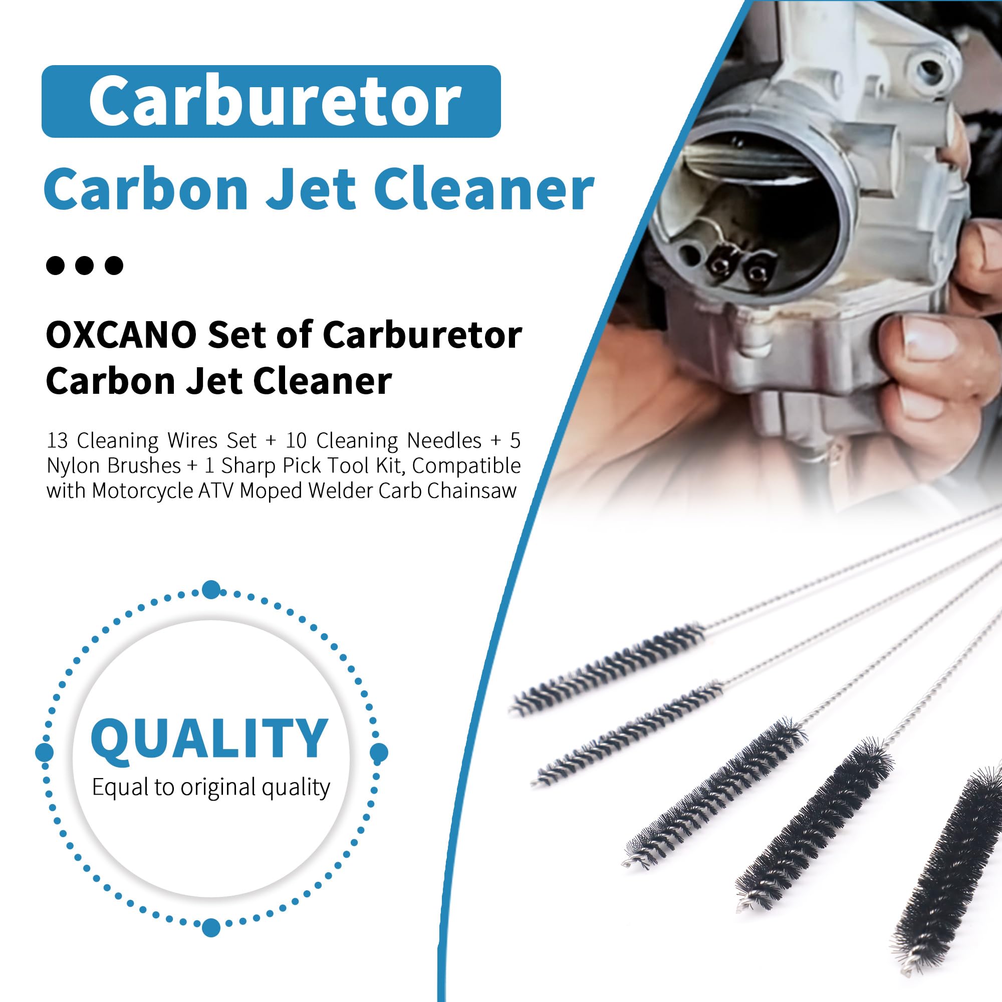 Carburetor Cleaner Kit - 13 Cleaning Wires, 10 Needles, 5 Nylon Brushes & Sharp Pick Tool for Motorcycle, ATV, Moped, Welder & Chainsaw - Remove Carbon Dirt & Jets - Perfect for Engine Maintenance & Small Engine Repair