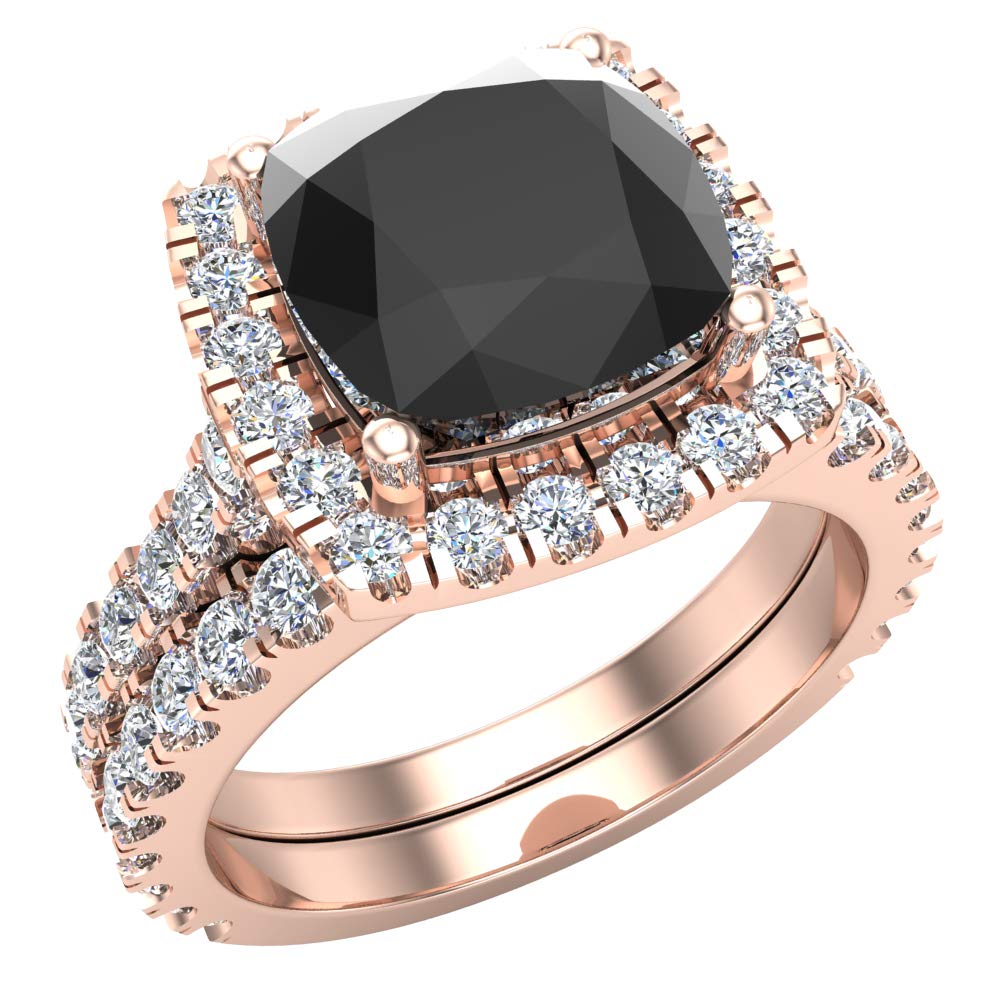 18K Gold Wedding Ring Set for Women - Cushion Cut Black Diamond Halo Engagement Rings 3.30 Carat (G, VS1) | Elegant Bridal Jewelry for Proposals, Anniversaries & Special Occasions