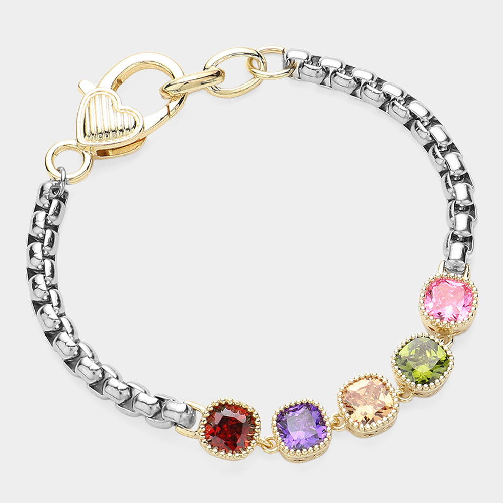 14K Gold Plated Square CZ Stone Cluster Link Bracelet for Women - Elegant Fashion Jewelry Gift for Birthday, Anniversary & Special Occasions